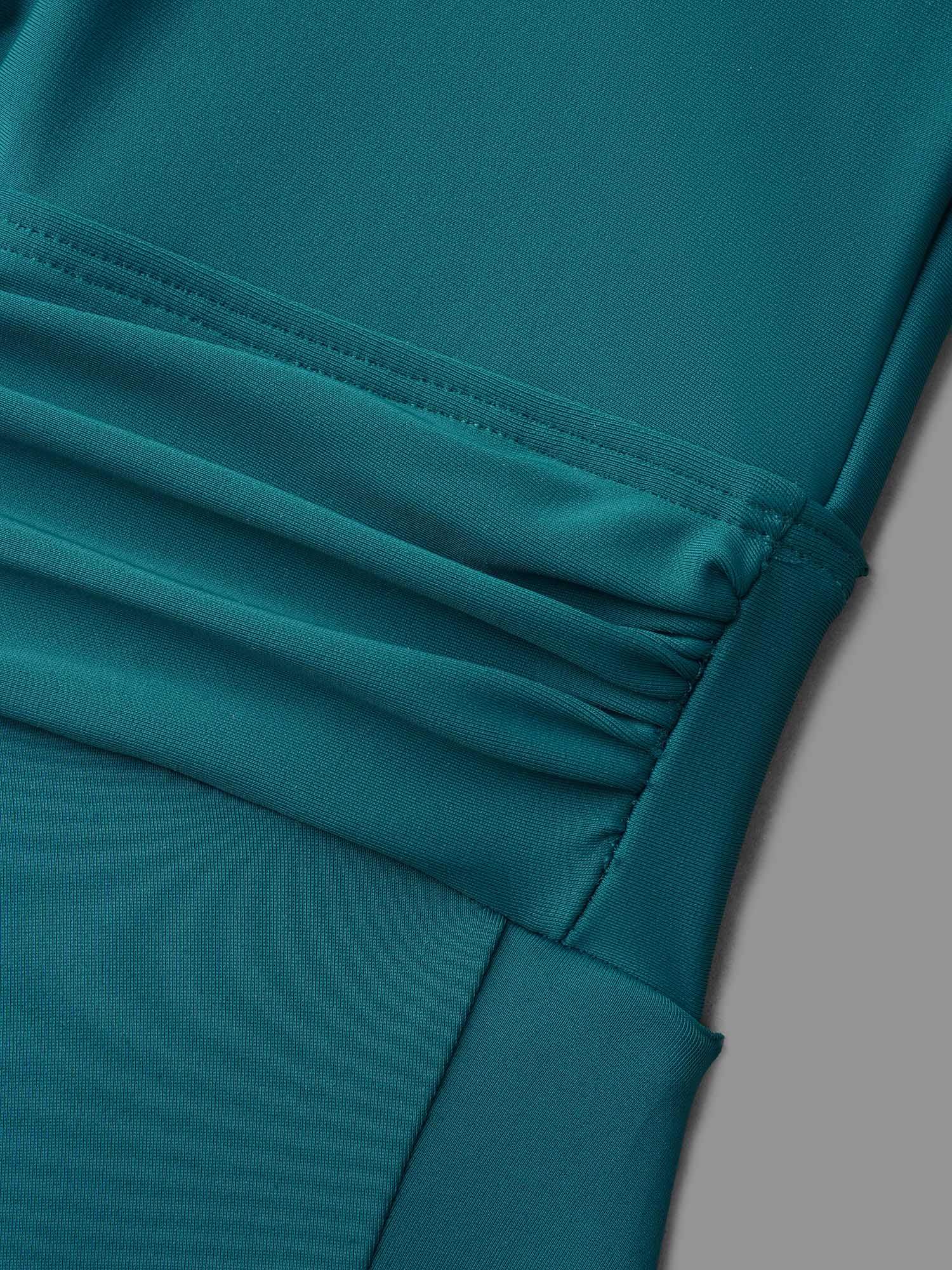 Laser Cut Overlap Collar Waist-Cinched Swim Dress - Image 7