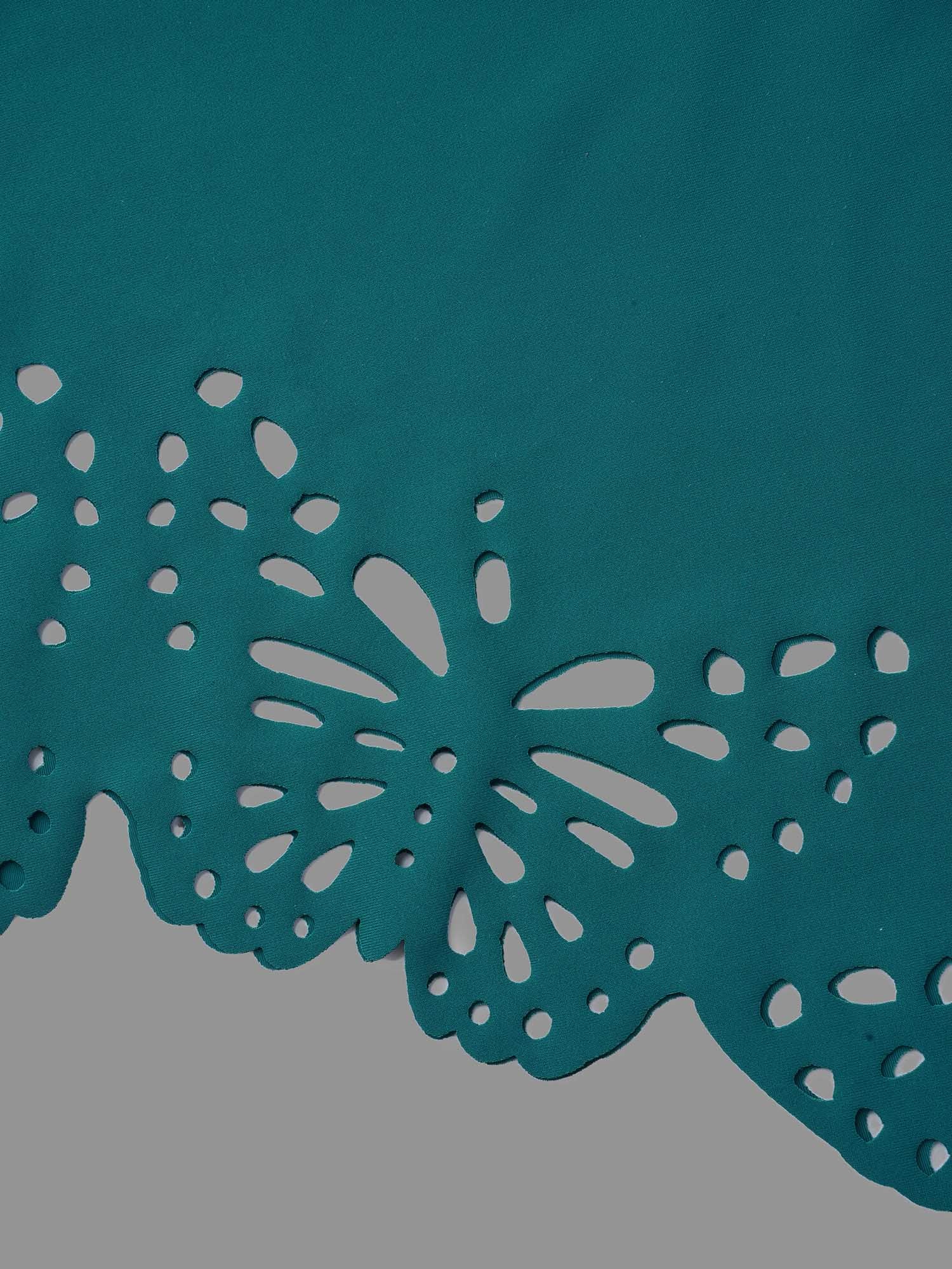 Laser Cut Overlap Collar Waist-Cinched Swim Dress - Image 8