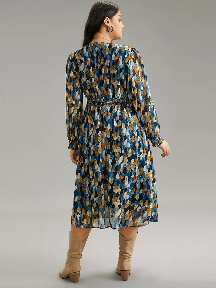 Overlap Collar Feather Shirred Pocket Dress - Image 2