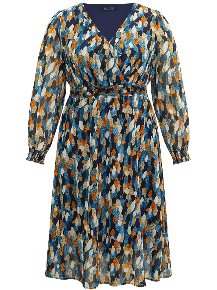Overlap Collar Feather Shirred Pocket Dress - Image 5