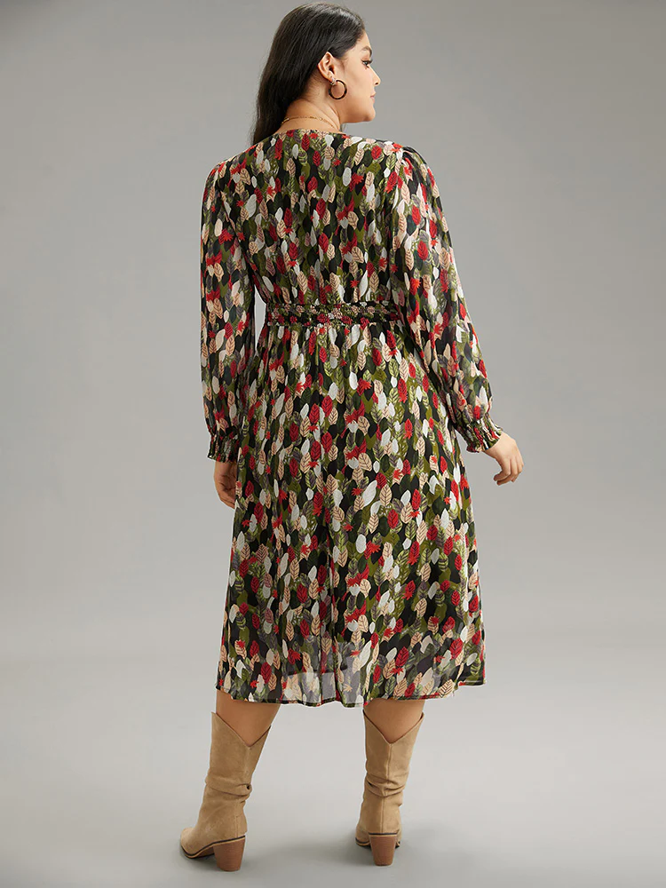 Overlap Collar Feather Shirred Pocket Dress - Image 7
