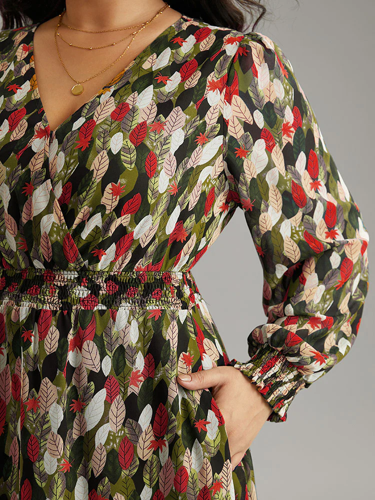 Overlap Collar Feather Shirred Pocket Dress - Image 9