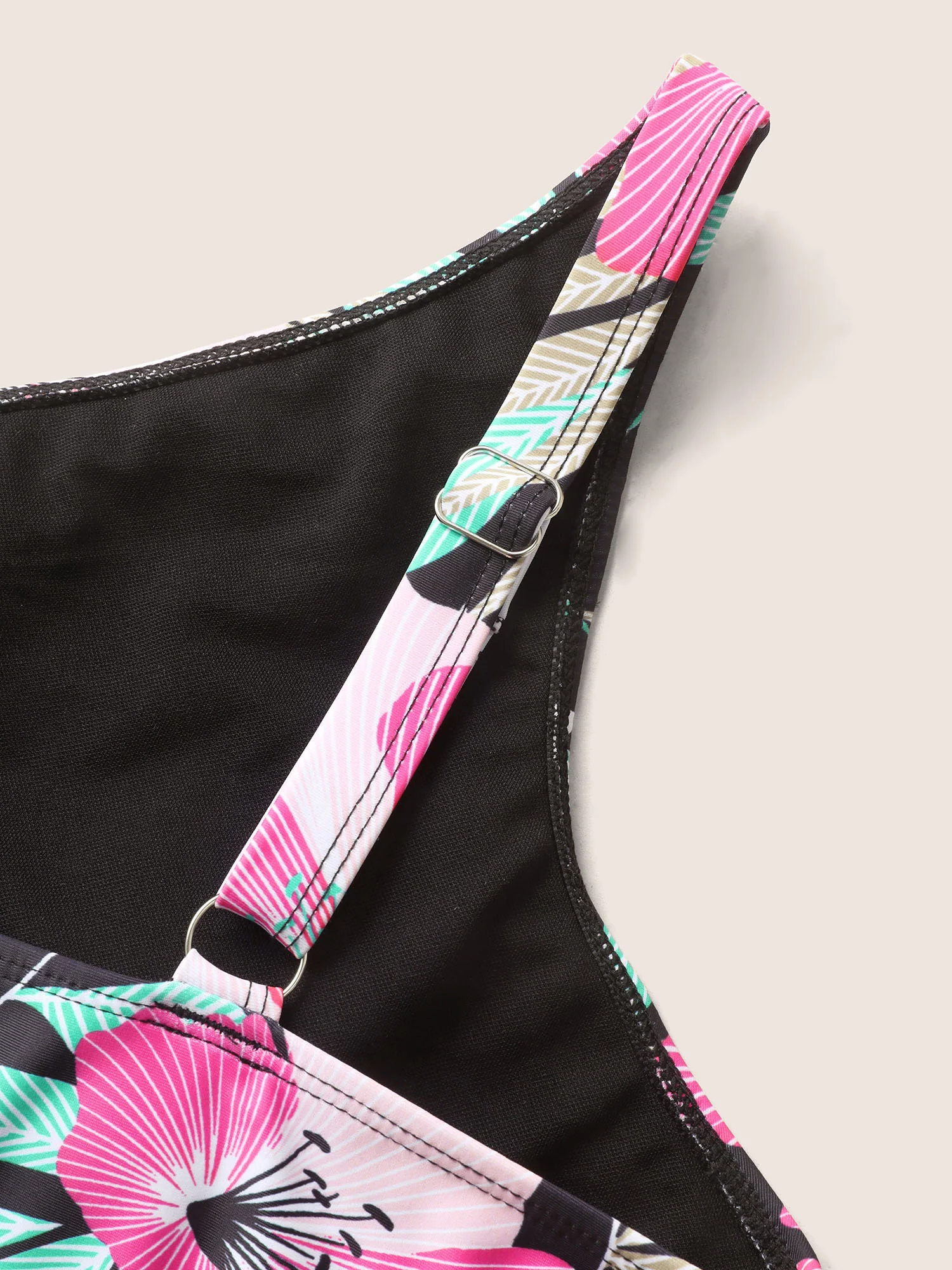 Overlap Collar Floral Mesh Patchwork Swim Dress - Image 6