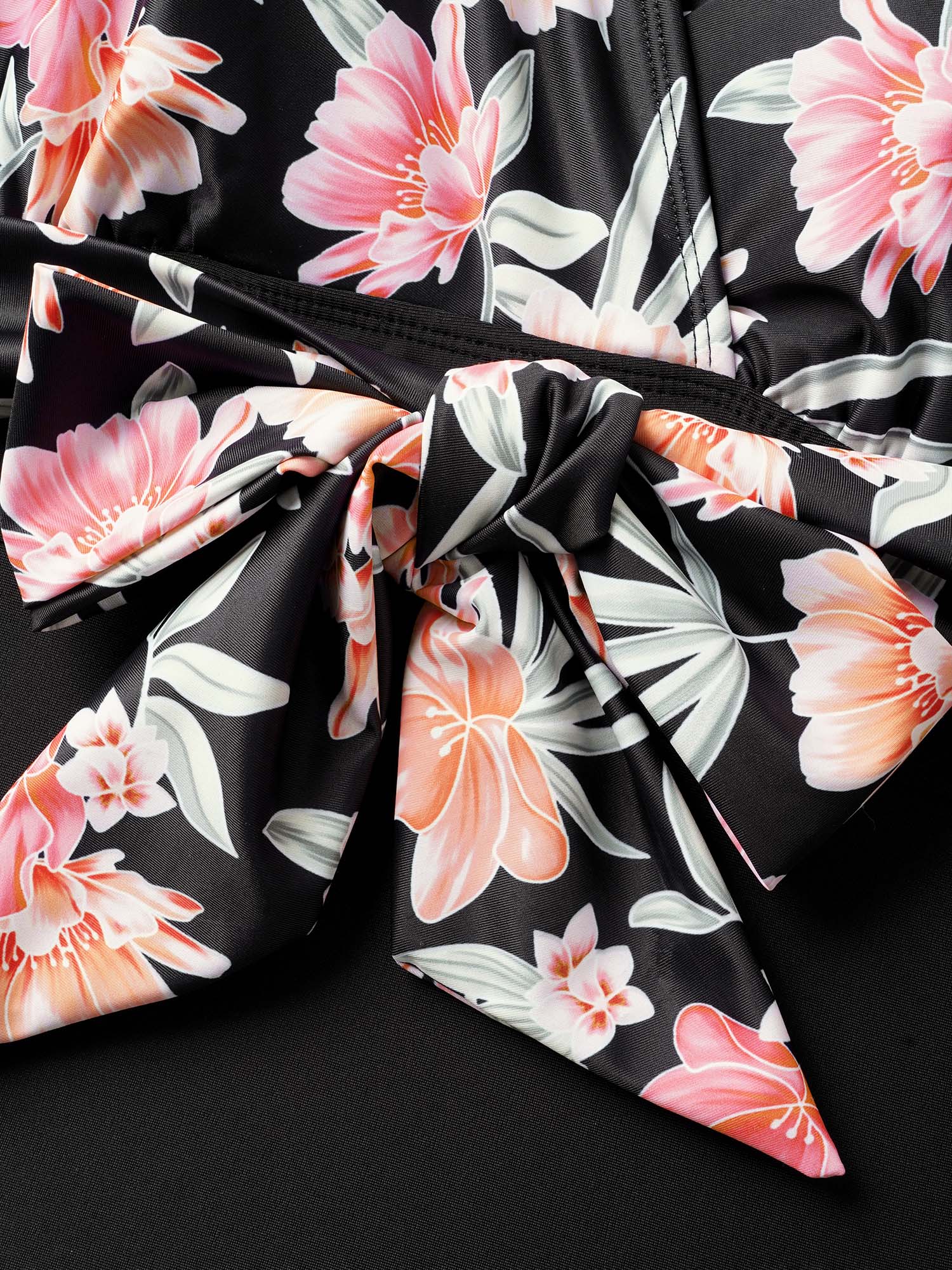 Overlap Collar Floral Patchwork Tie Knot One Piece Swimsuit - Image 5