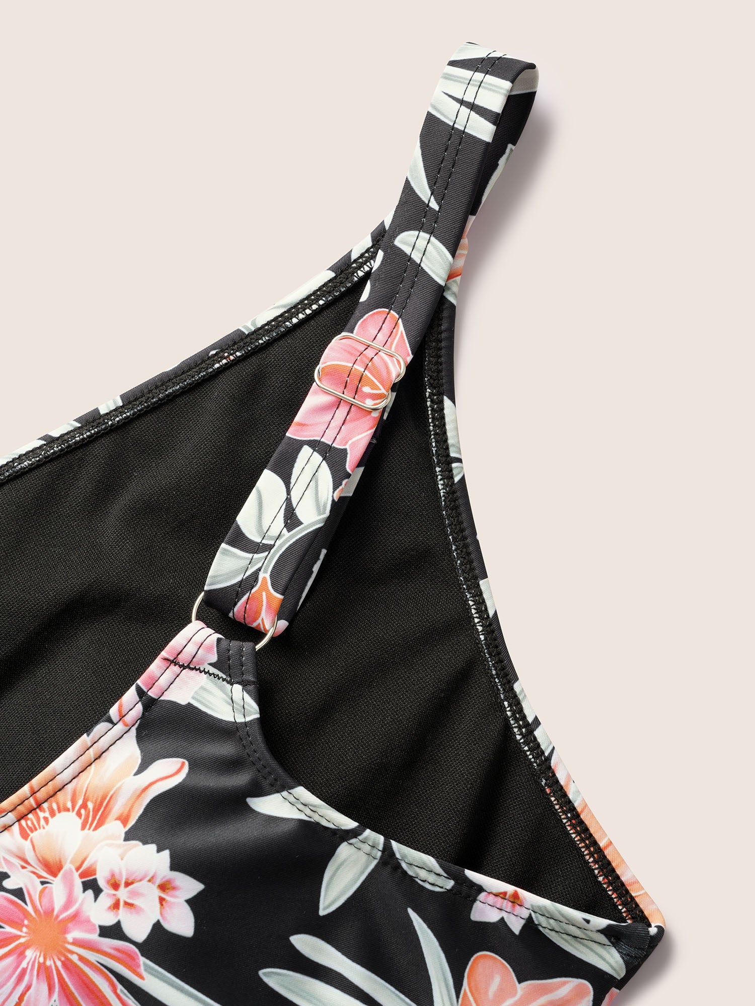 Overlap Collar Floral Patchwork Tie Knot One Piece Swimsuit - Image 6