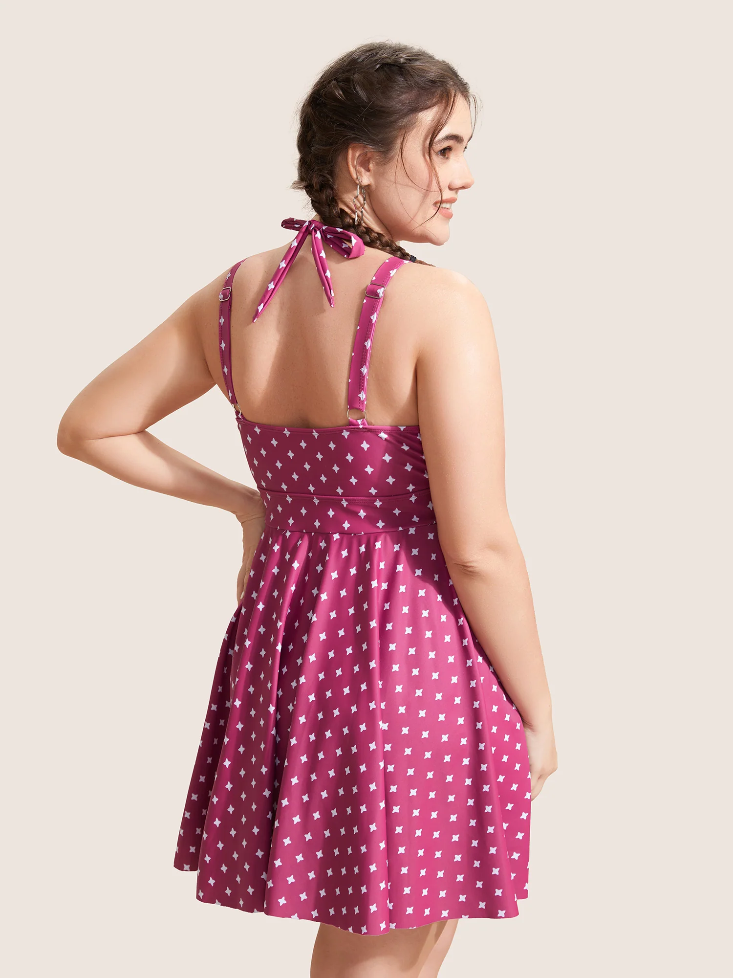 Overlap Collar Geometric Tie Knot Swim Dress - Image 2
