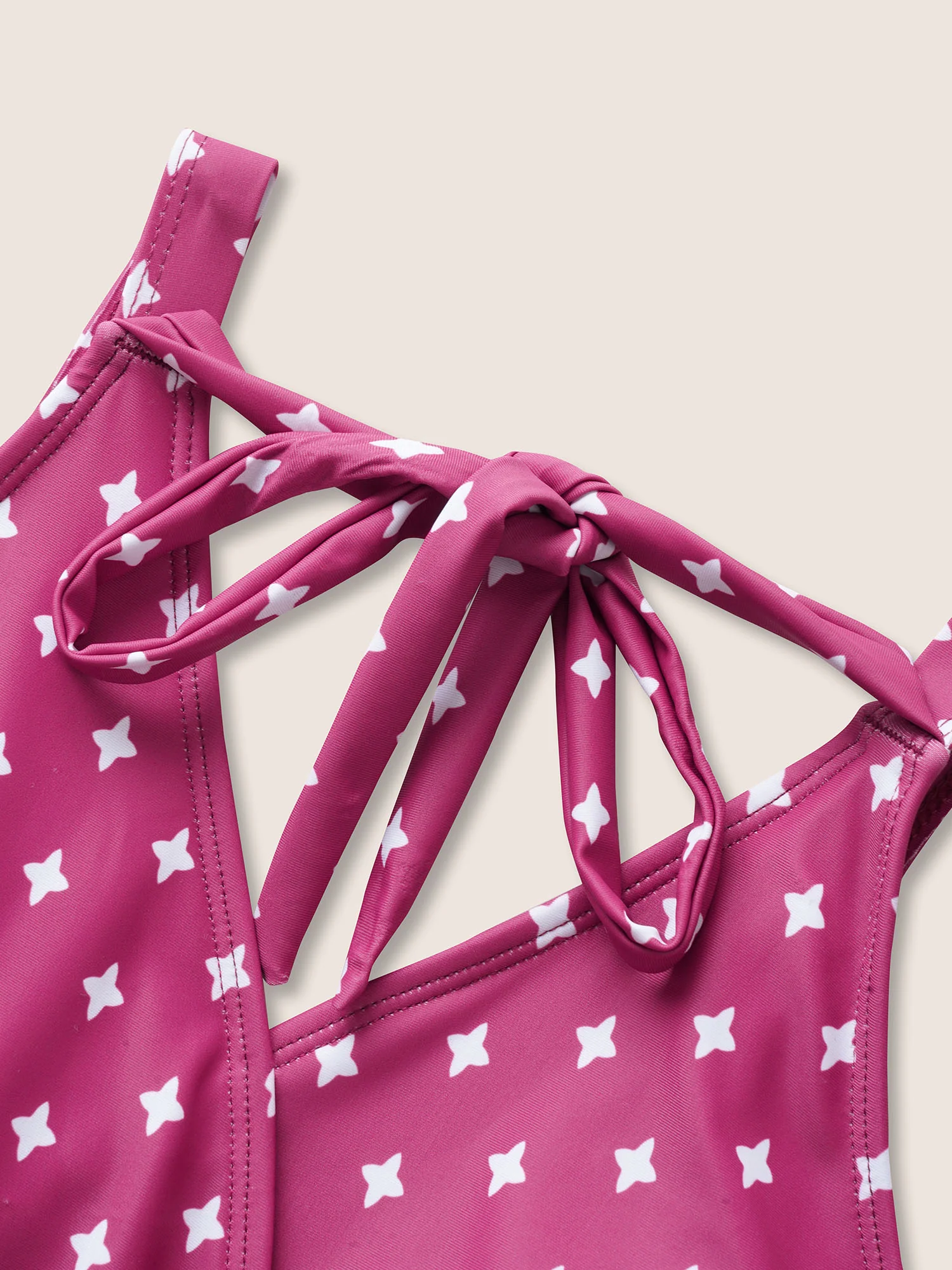 Overlap Collar Geometric Tie Knot Swim Dress - Image 5