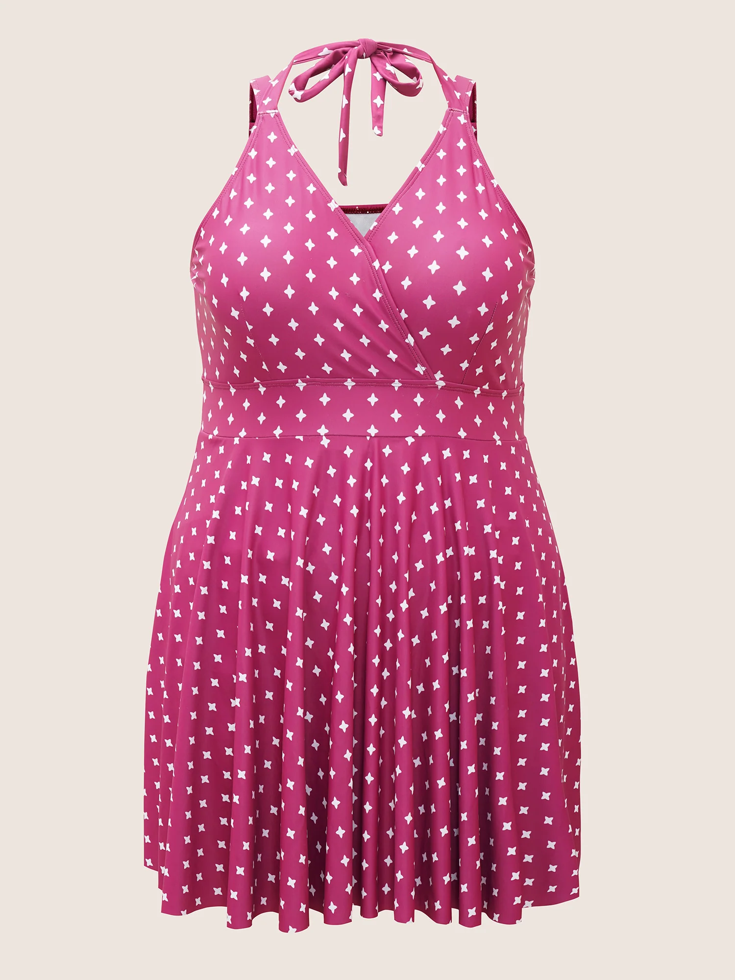 Overlap Collar Geometric Tie Knot Swim Dress - Image 7