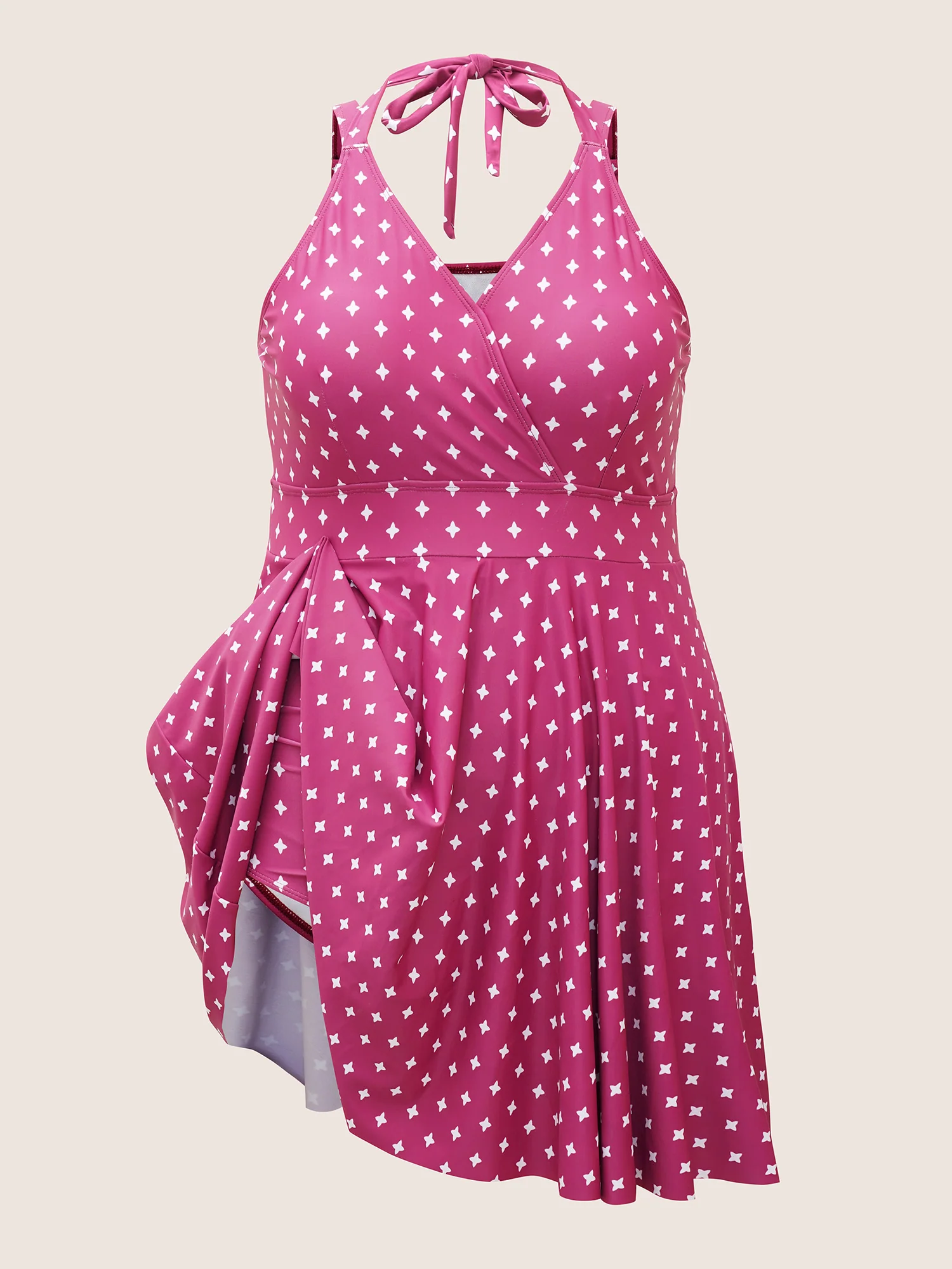 Overlap Collar Geometric Tie Knot Swim Dress - Image 8