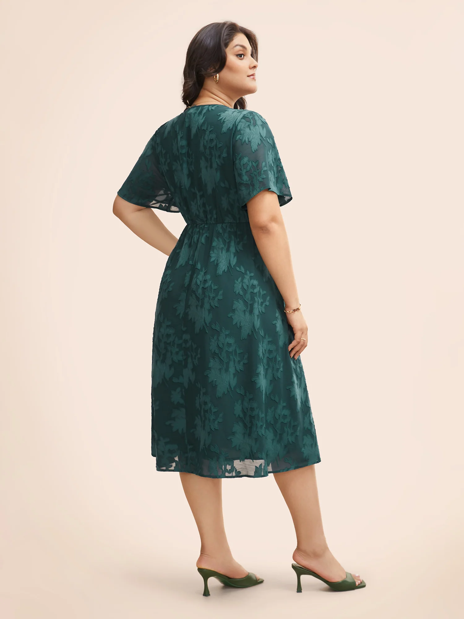 Overlap Collar Jacquard Split Hem Dress - Image 2