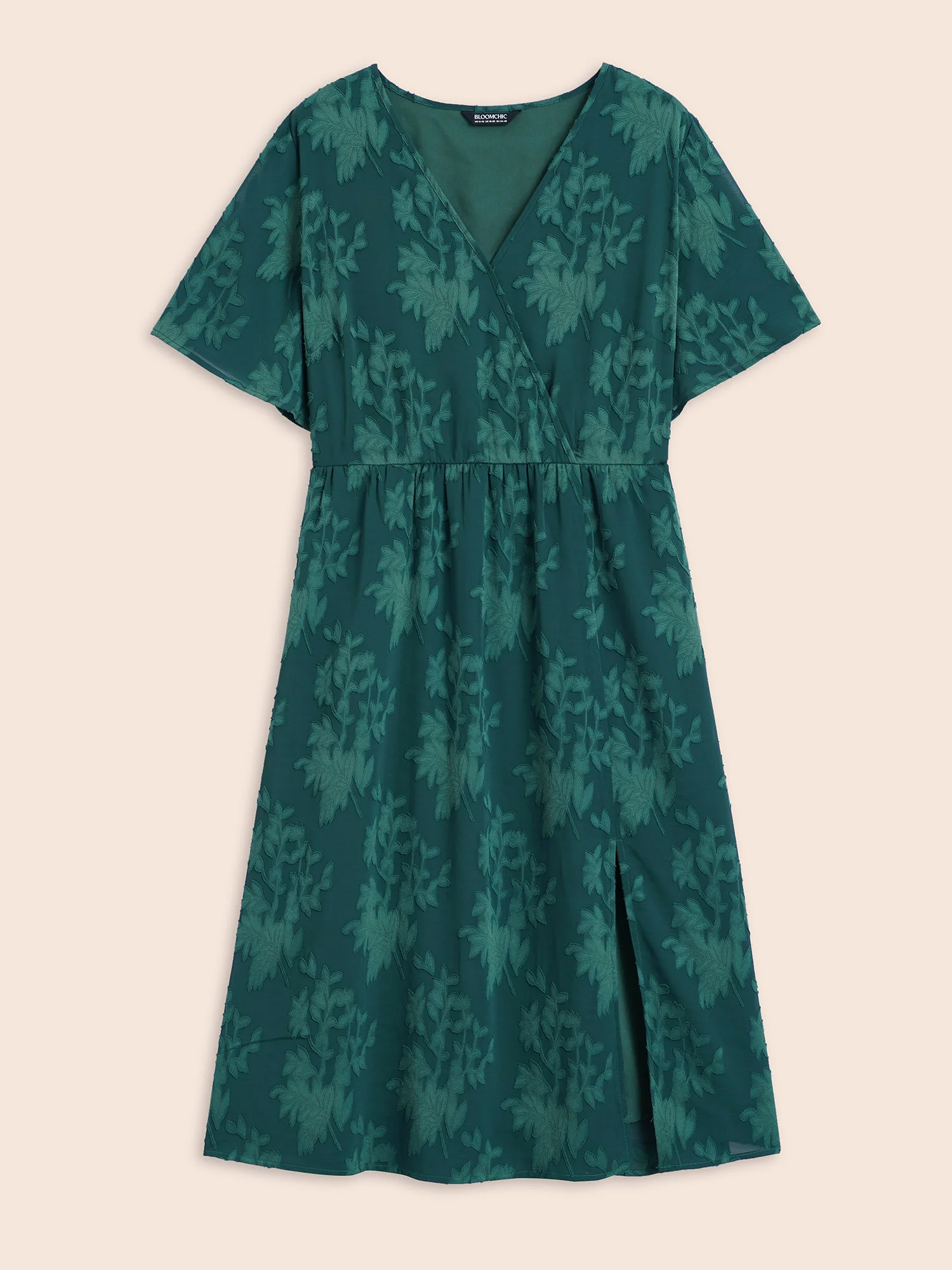 Overlap Collar Jacquard Split Hem Dress - Image 7