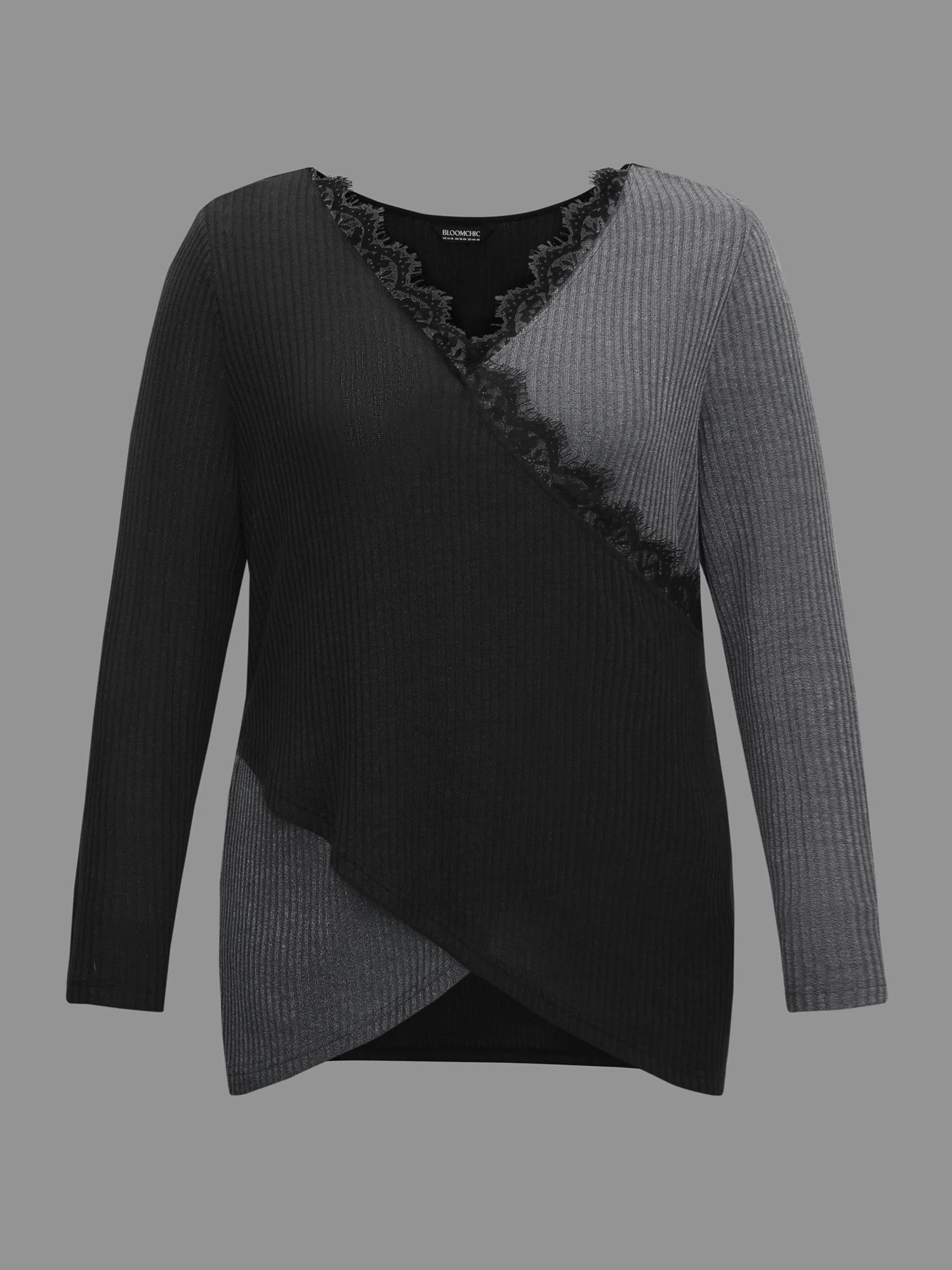 Overlap Collar Lace Trim Stitch T-Shirt - Image 9