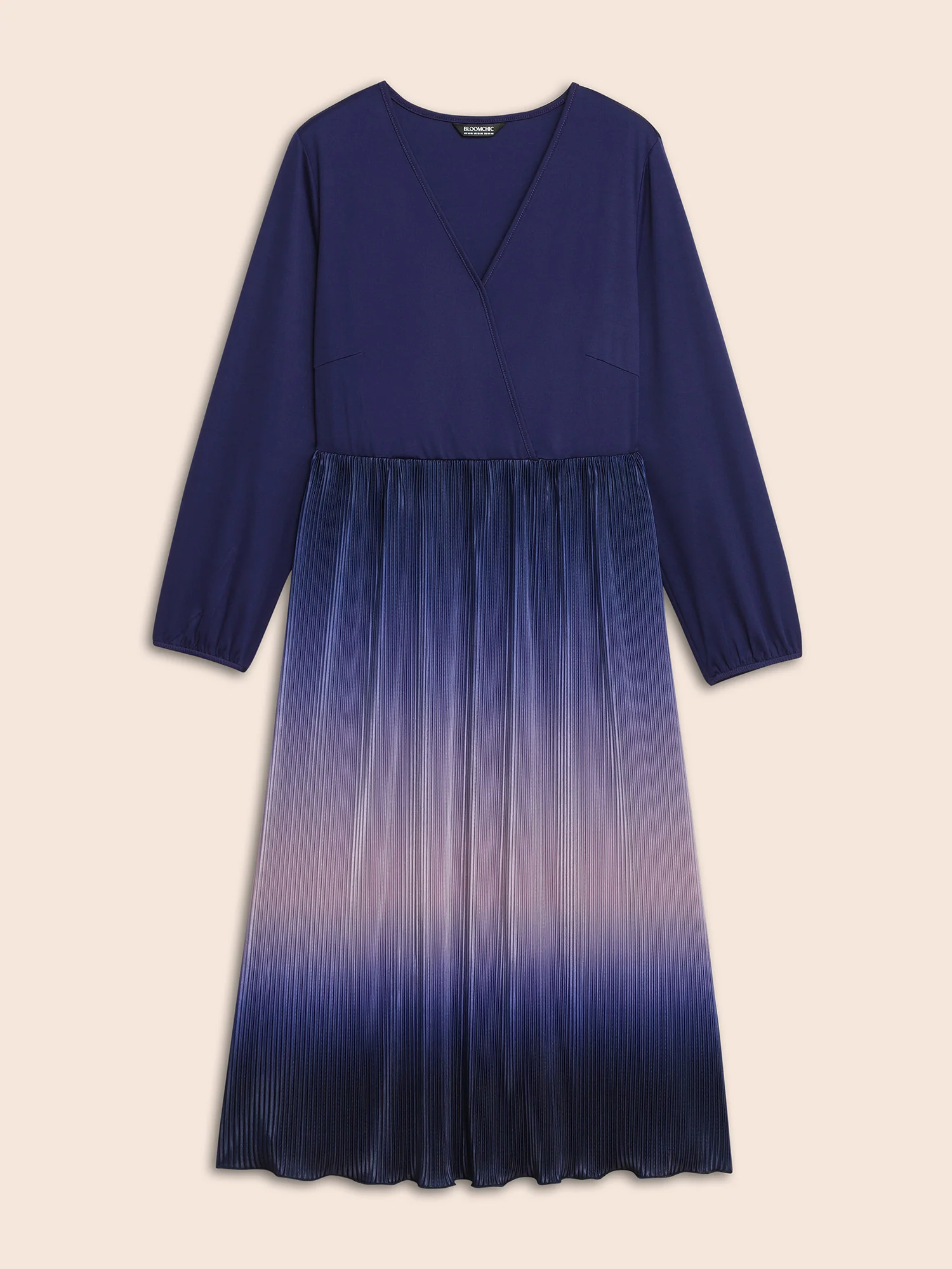 Overlap Collar Ombre Patchwork Pleated Dress - Image 7