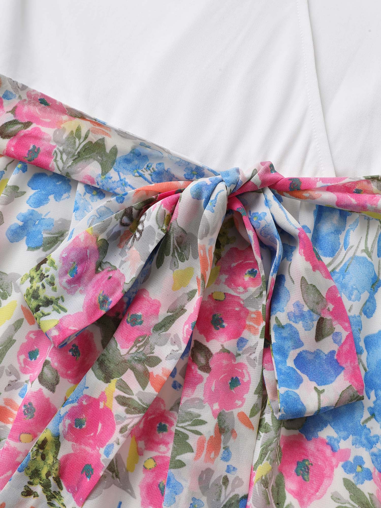 Overlap Collar Patchwork Floral Midi Dress - Image 5