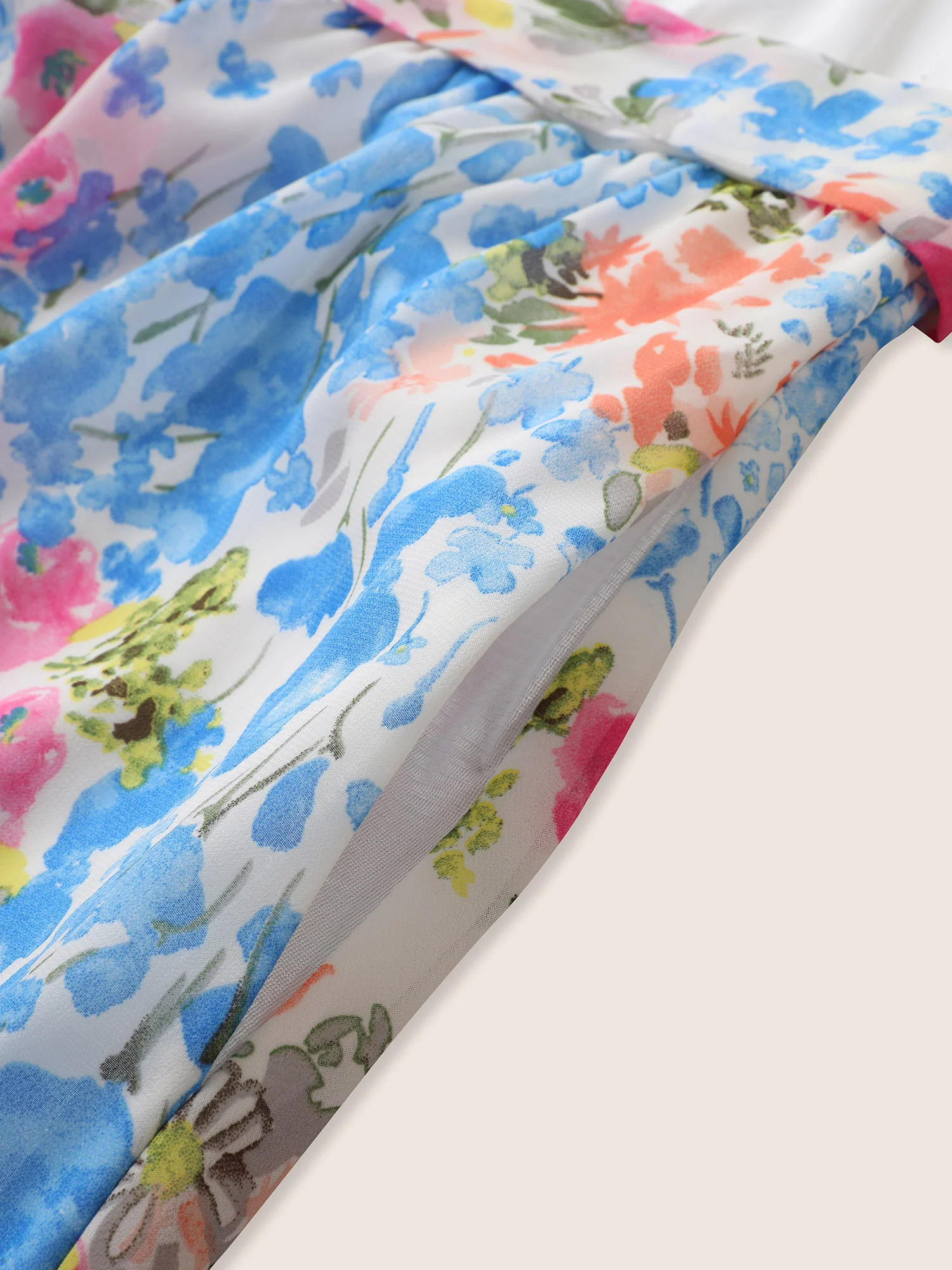 Overlap Collar Patchwork Floral Midi Dress - Image 6