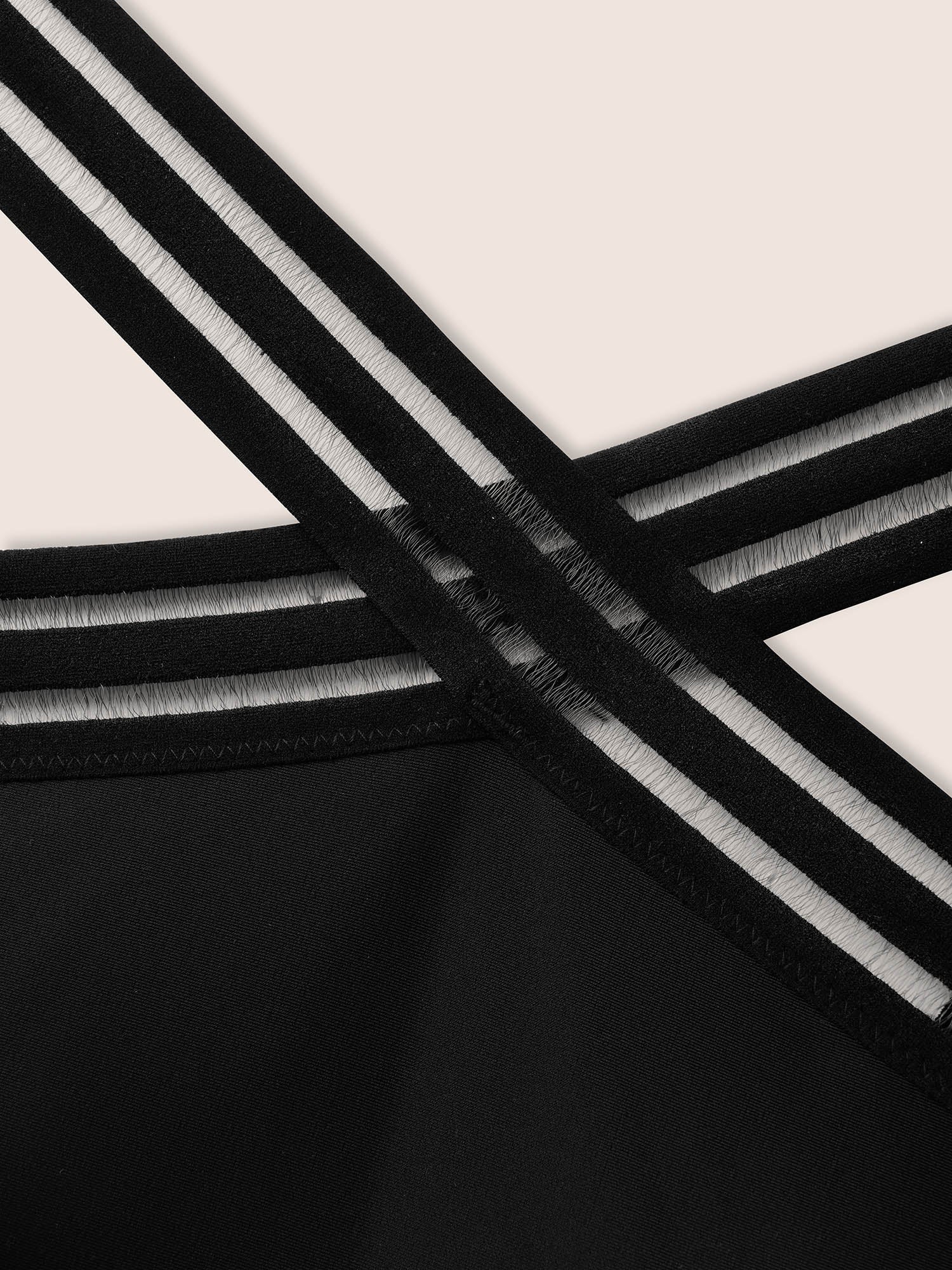 Overlap Collar Patchwork Mesh Gathered One Piece Swimsuit - Image 5