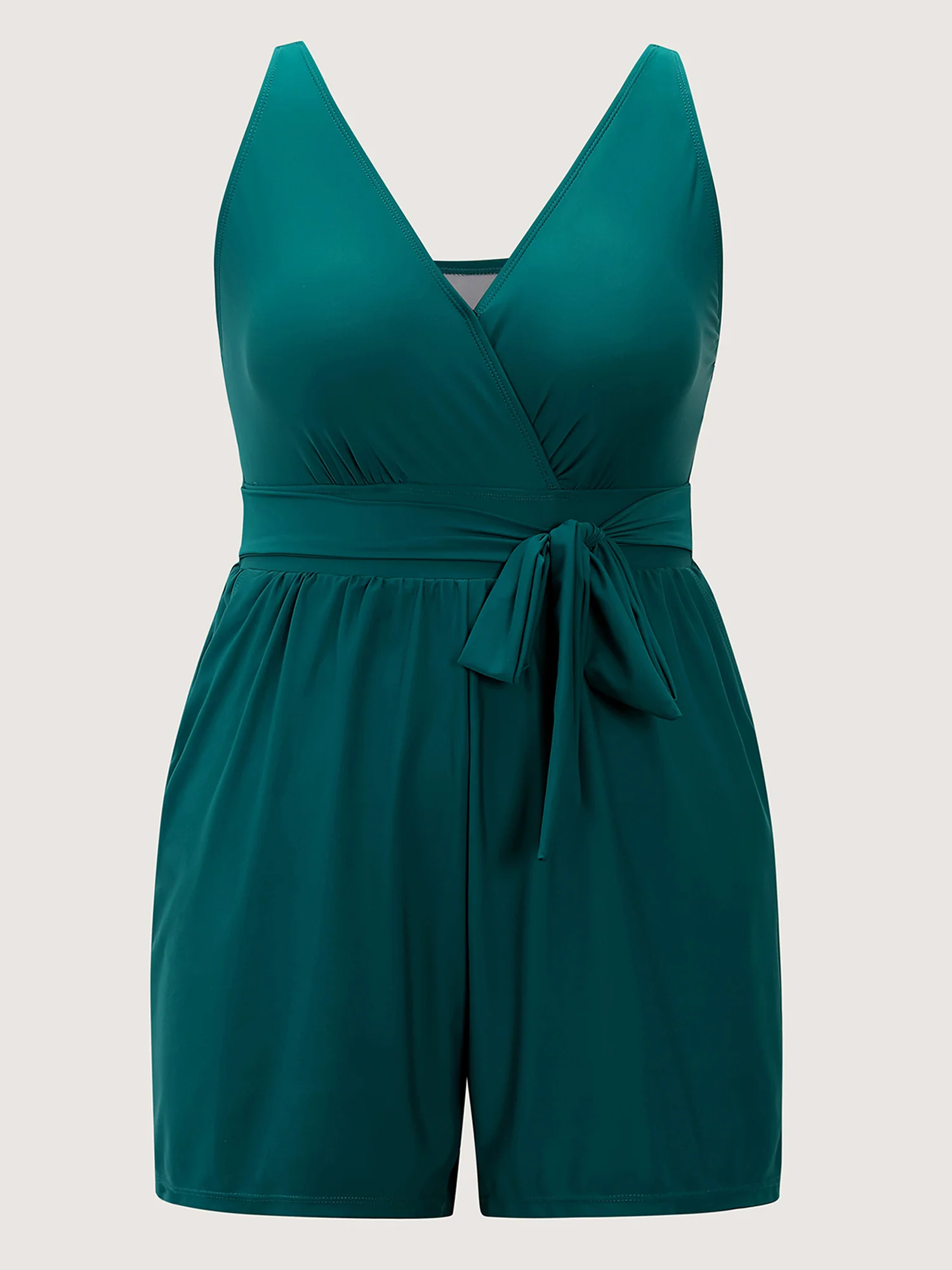 Surplice Neckline Belted Plain One-Piece Swimsuit - Image 38