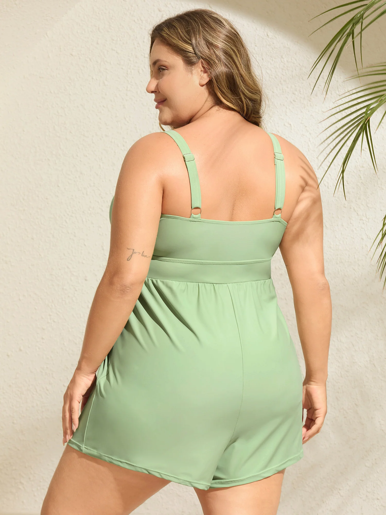 Surplice Neckline Belted Plain One-Piece Swimsuit - Image 70