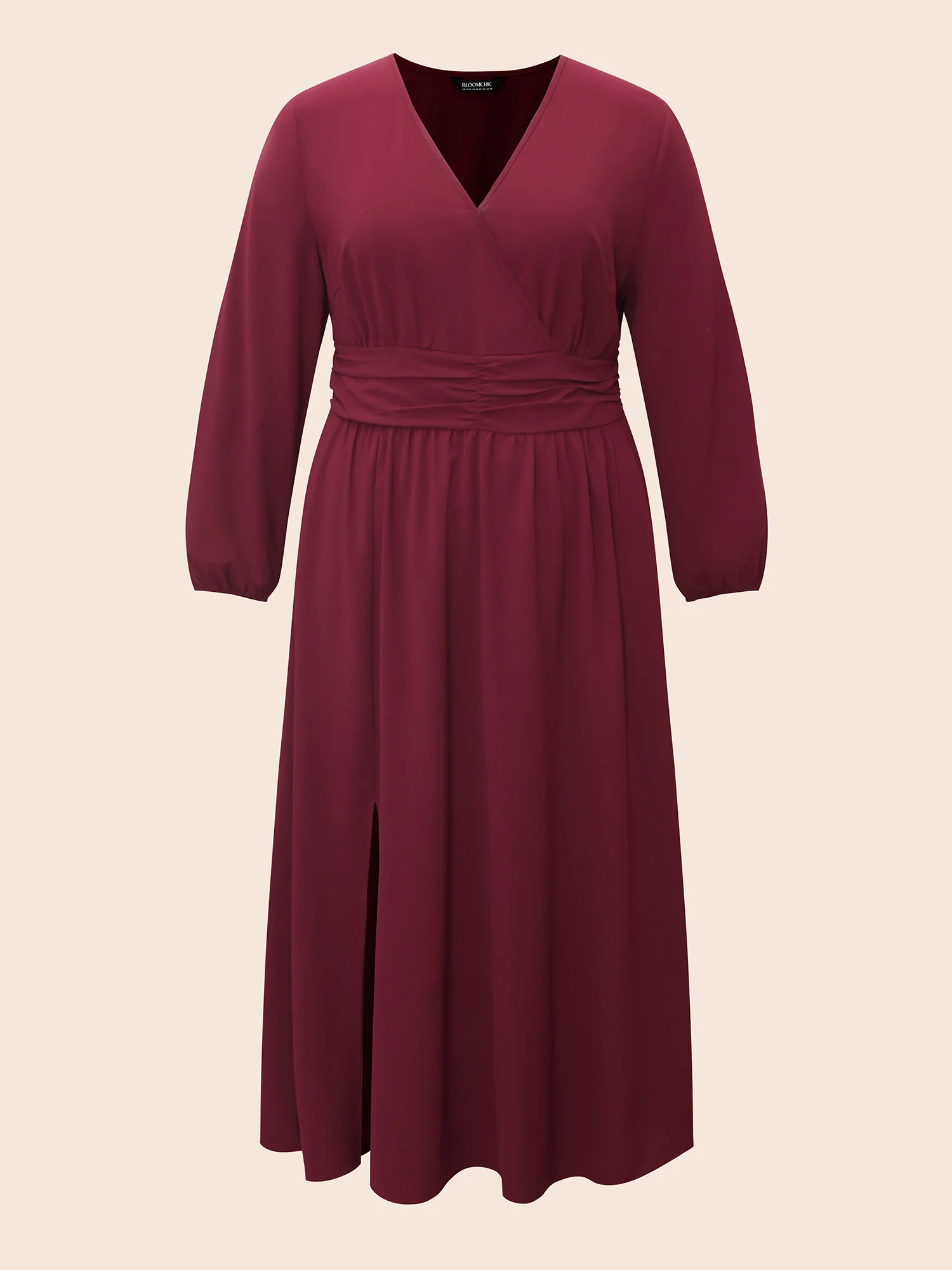 Overlap Collar Ruched Lantern Sleeve Maxi Dress - Image 7