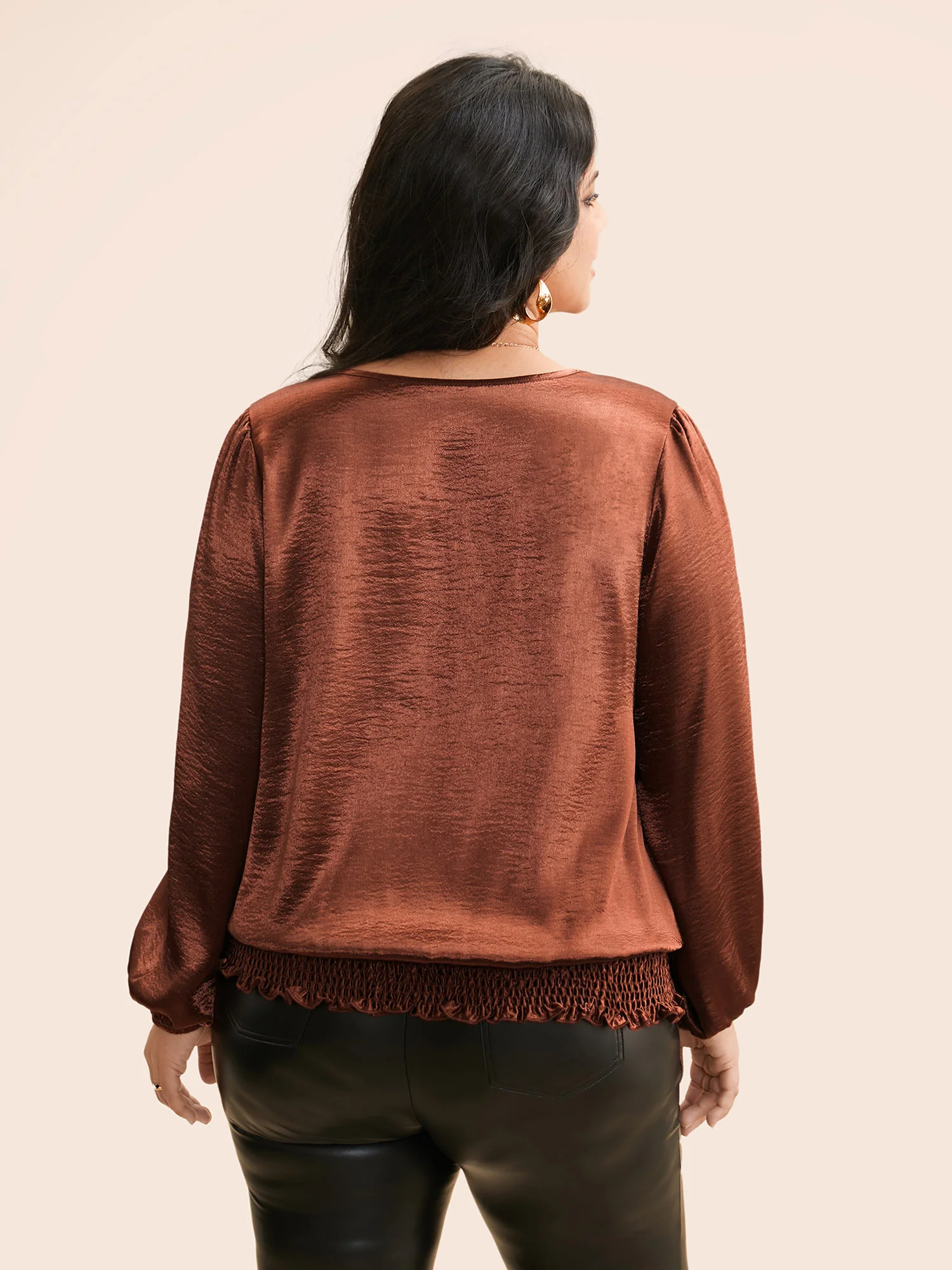 Overlap Collar Shirred Lace Trim Blouse - Image 4