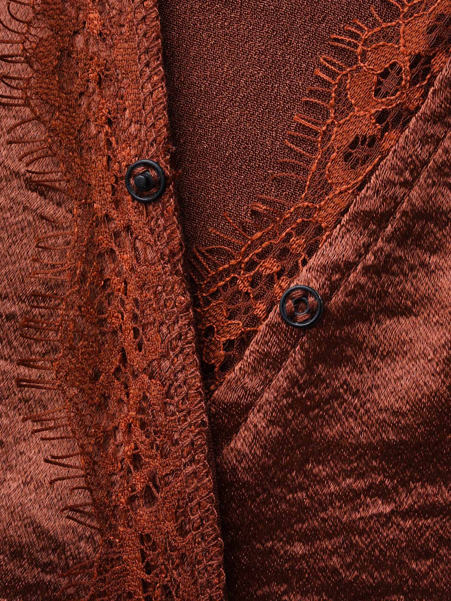 Overlap Collar Shirred Lace Trim Blouse - Image 5