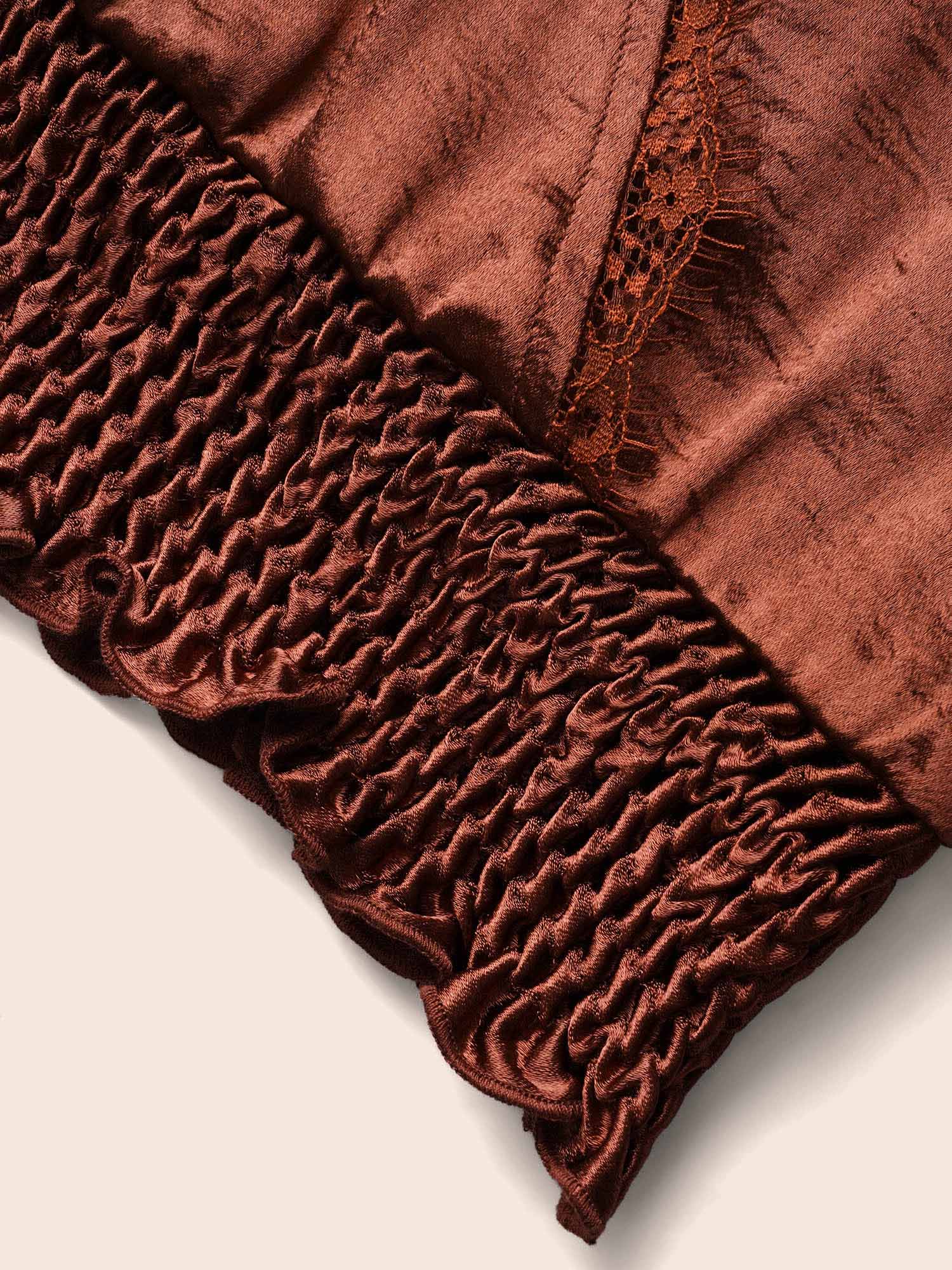 Overlap Collar Shirred Lace Trim Blouse - Image 6