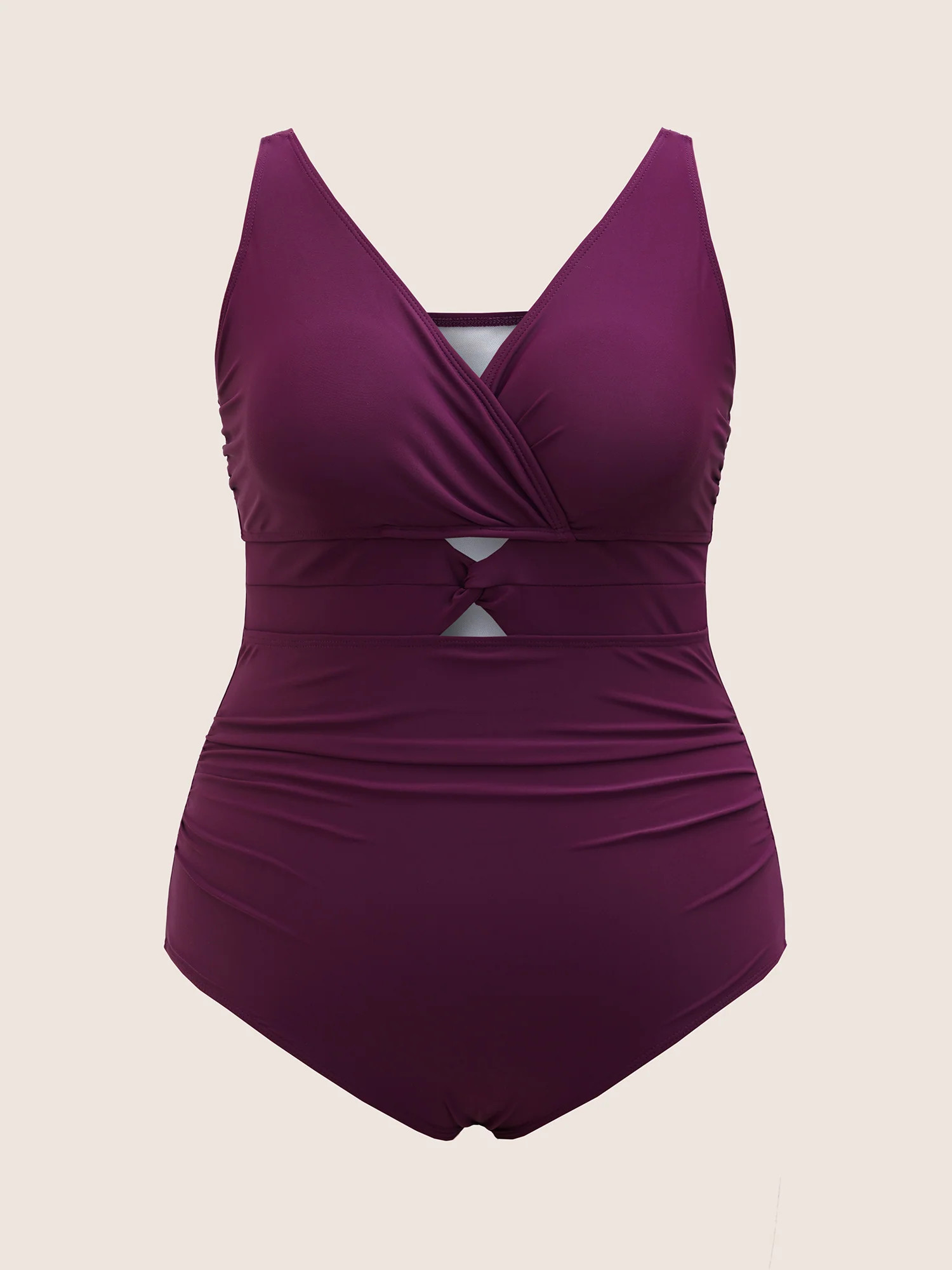 Overlap Collar Solid Twist Front One Piece Swimsuit - Image 7