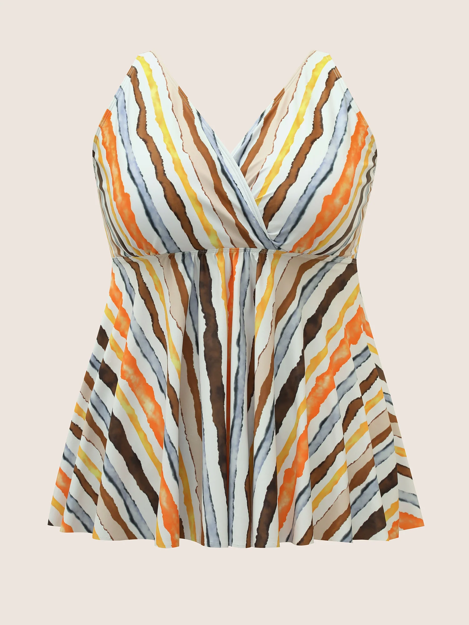 Overlap Collar Striped Elastic Waist Swim Top - Image 7