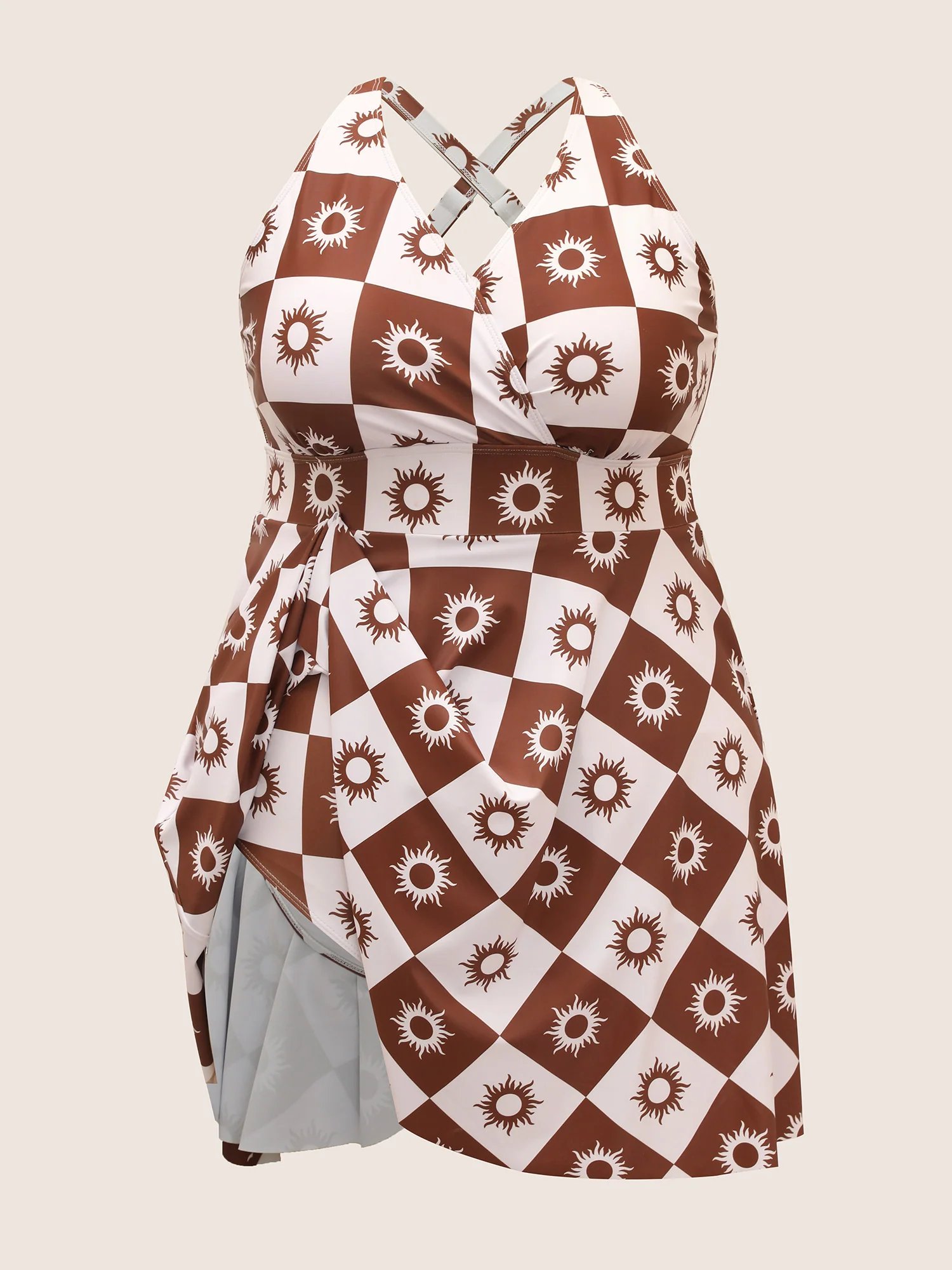 Overlap Collar Sun Print Pocket Swim Dress - Image 8