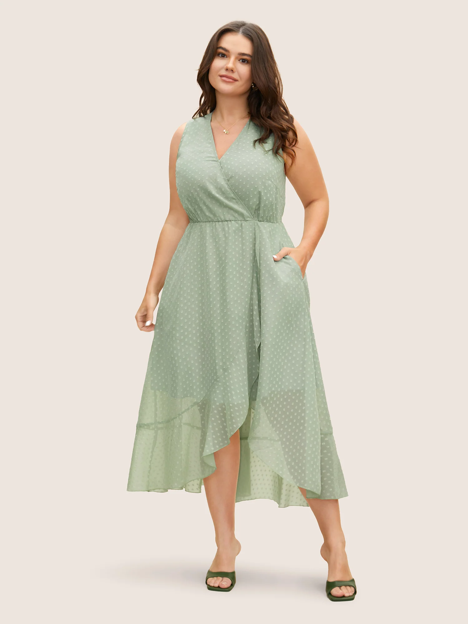 Overlap Collar Texture See Through Dress - Image 2