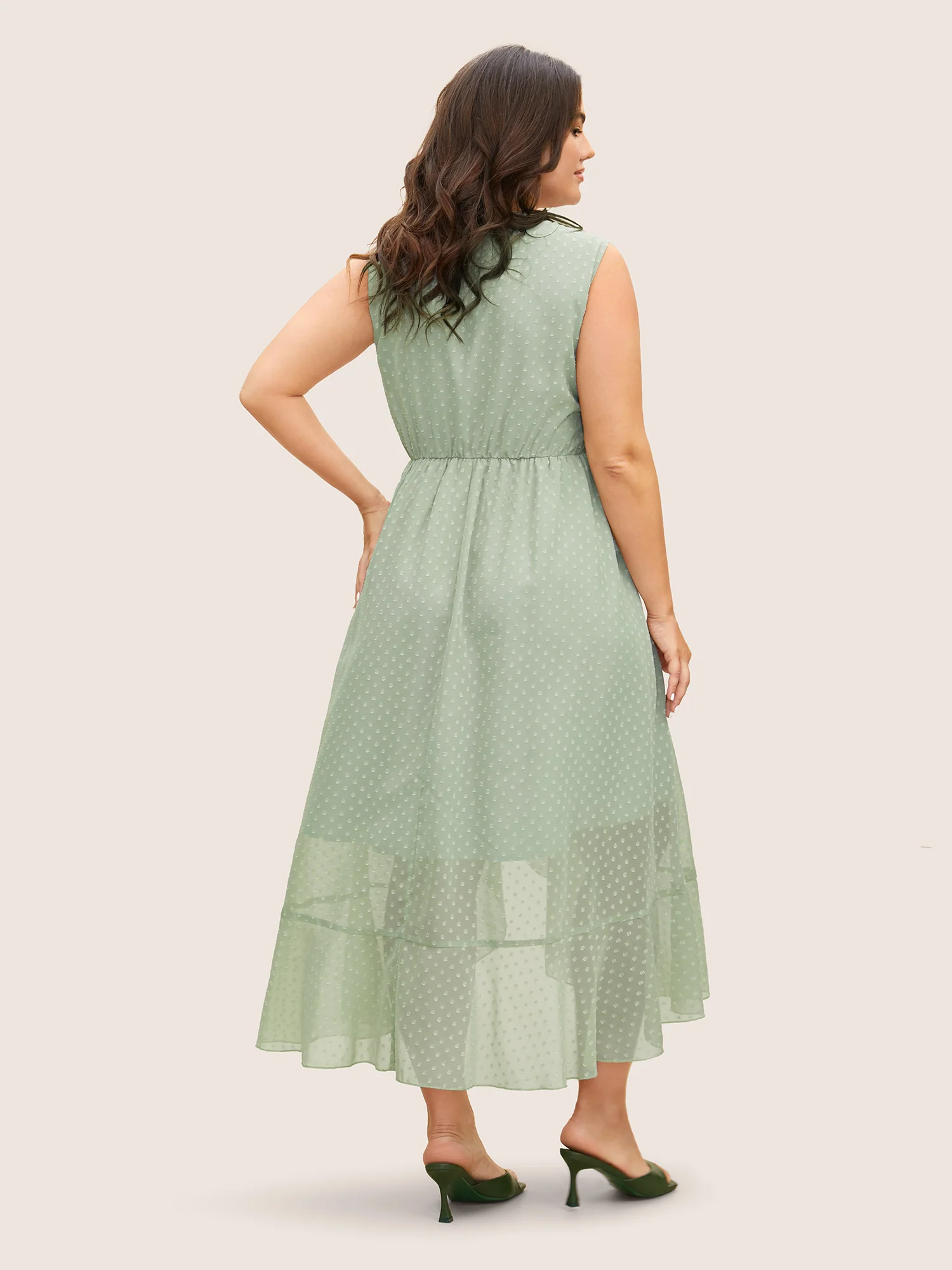Overlap Collar Texture See Through Dress - Image 3