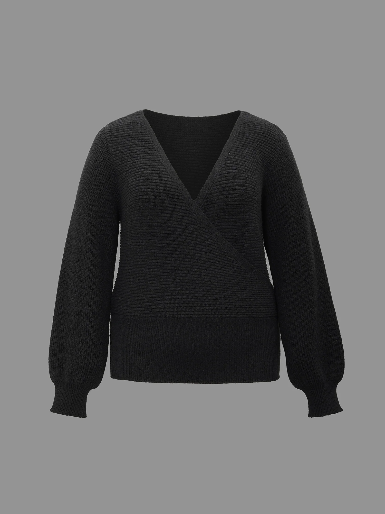 Overlap Collar Textured Lantern Sleeve Pullover - Image 8