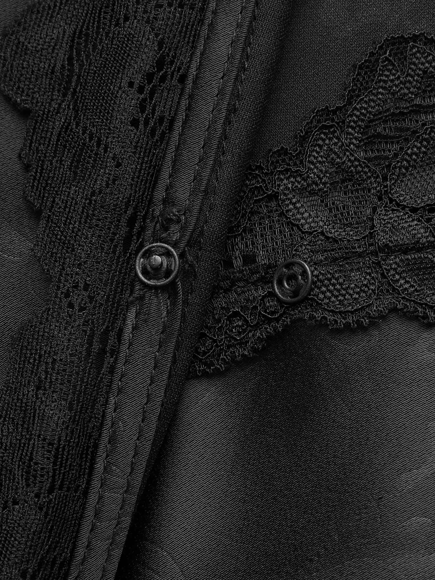 Overlap Collar Textured Shirred Lace Trim Dress - Image 5