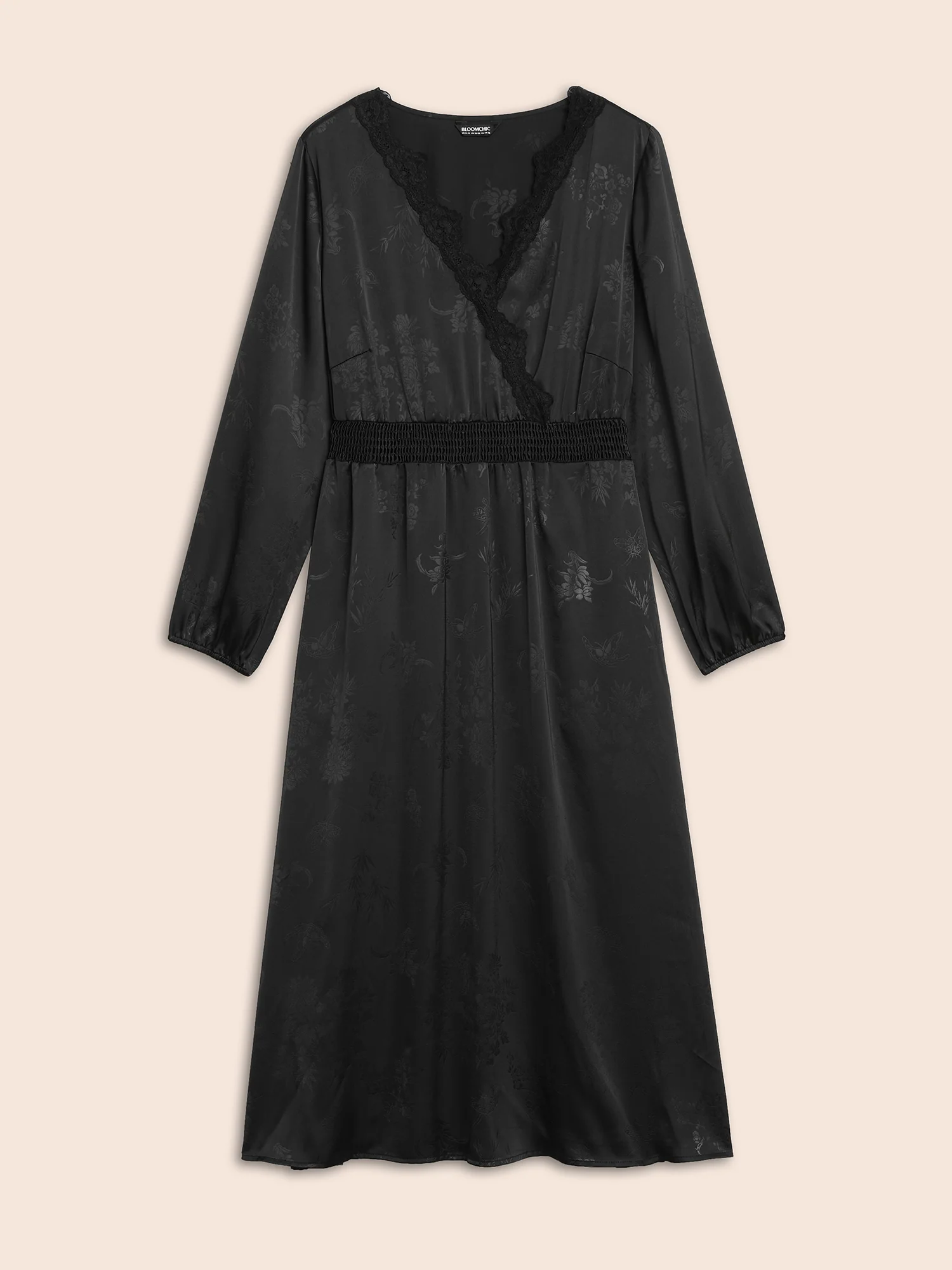 Overlap Collar Textured Shirred Lace Trim Dress - Image 7