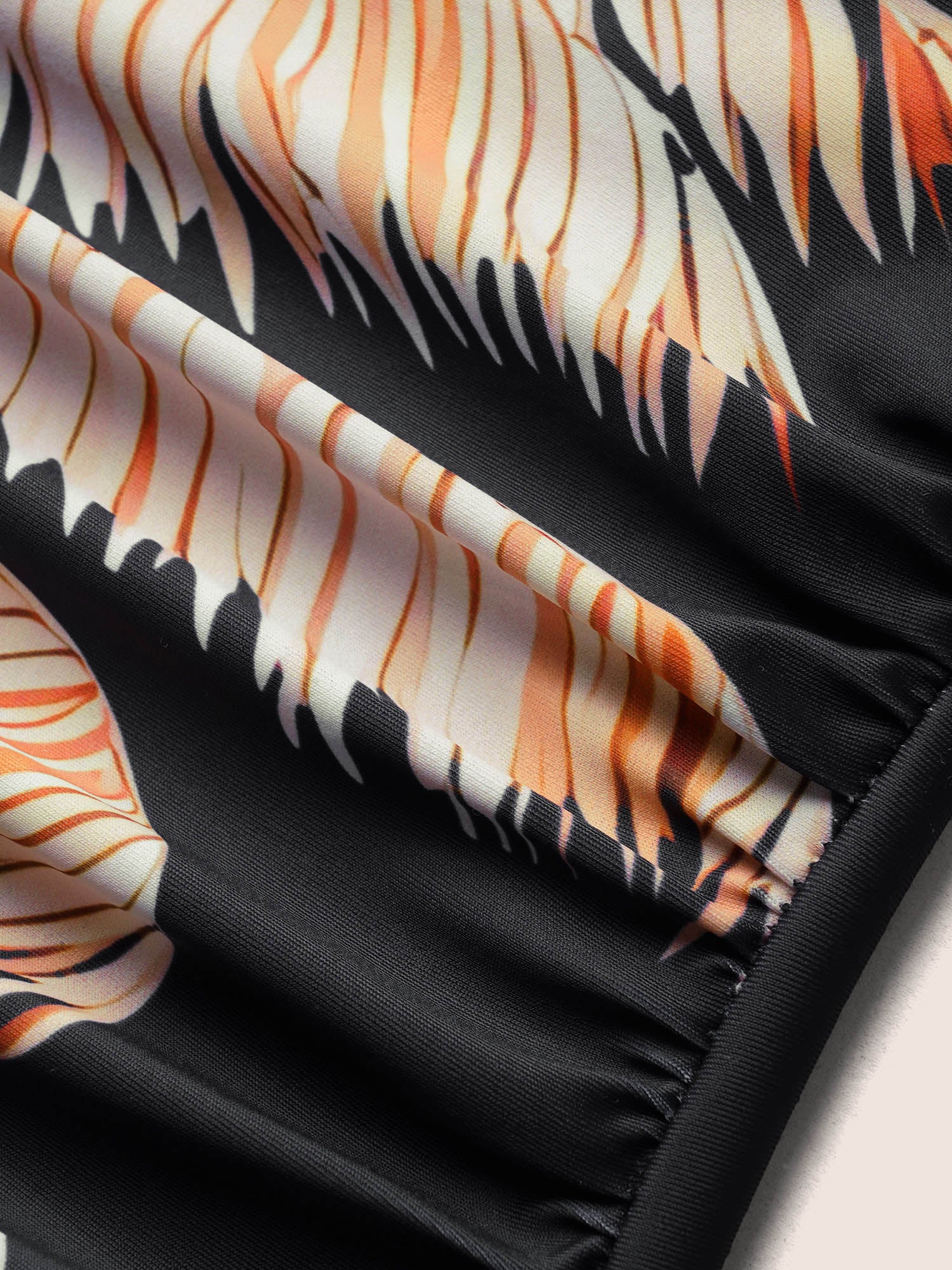 Overlap Collar Tropical Print Gathered One Piece Swimsuit - Image 5