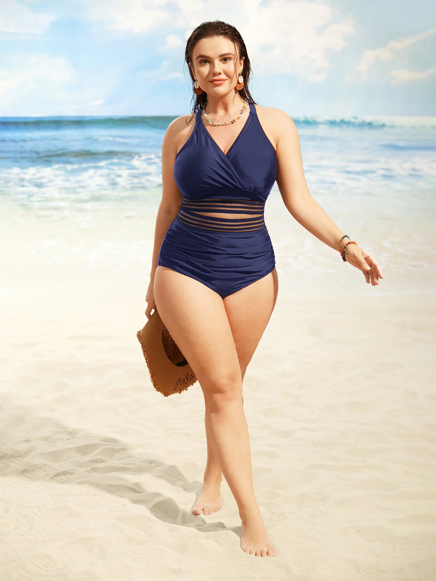Overlap Collar Woven Ribbon Back Crisscross Swim Top - Image 4