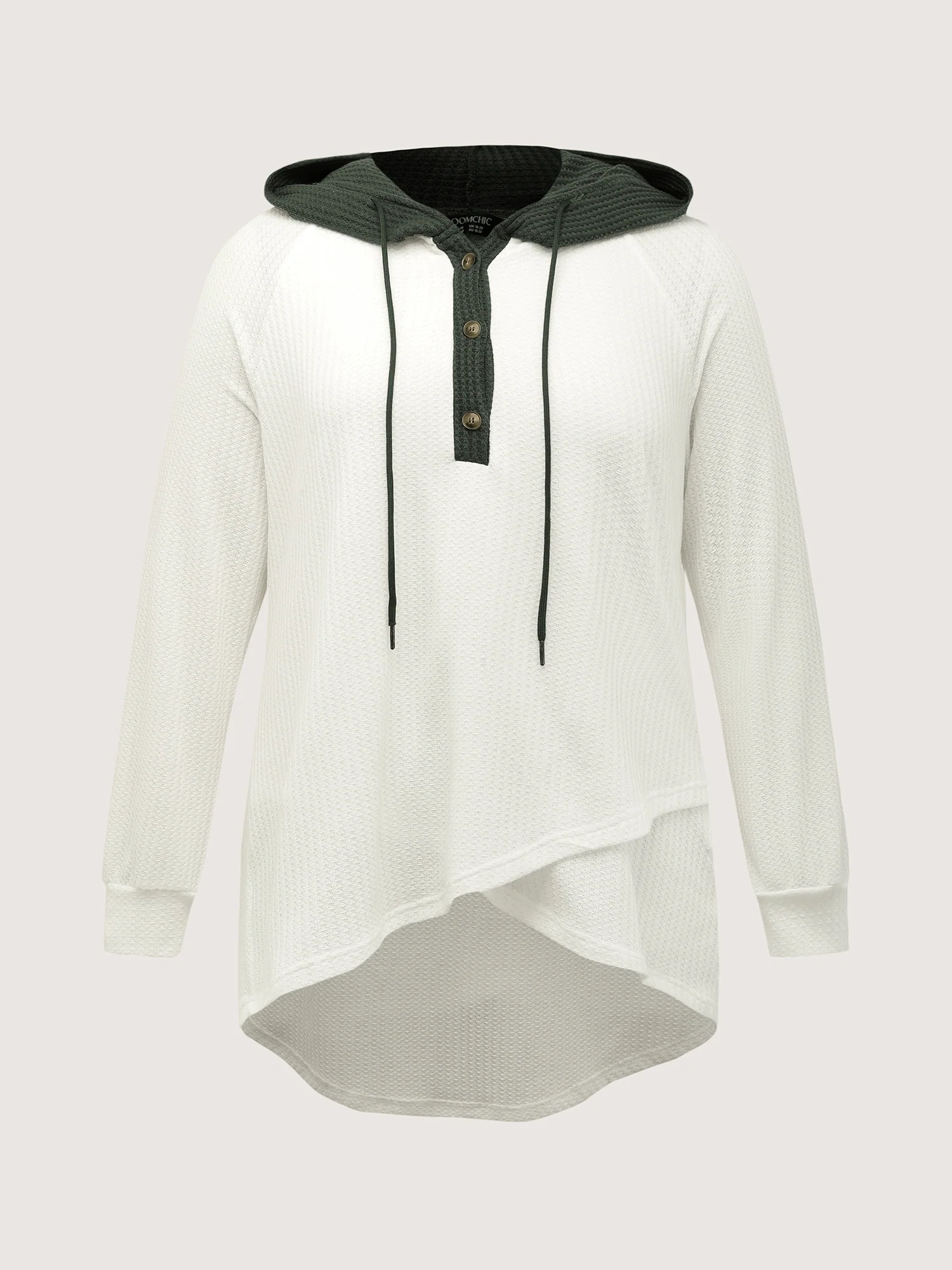 Overlap Hem Color Block Hooded Waffle Sweatshirt - Image 6