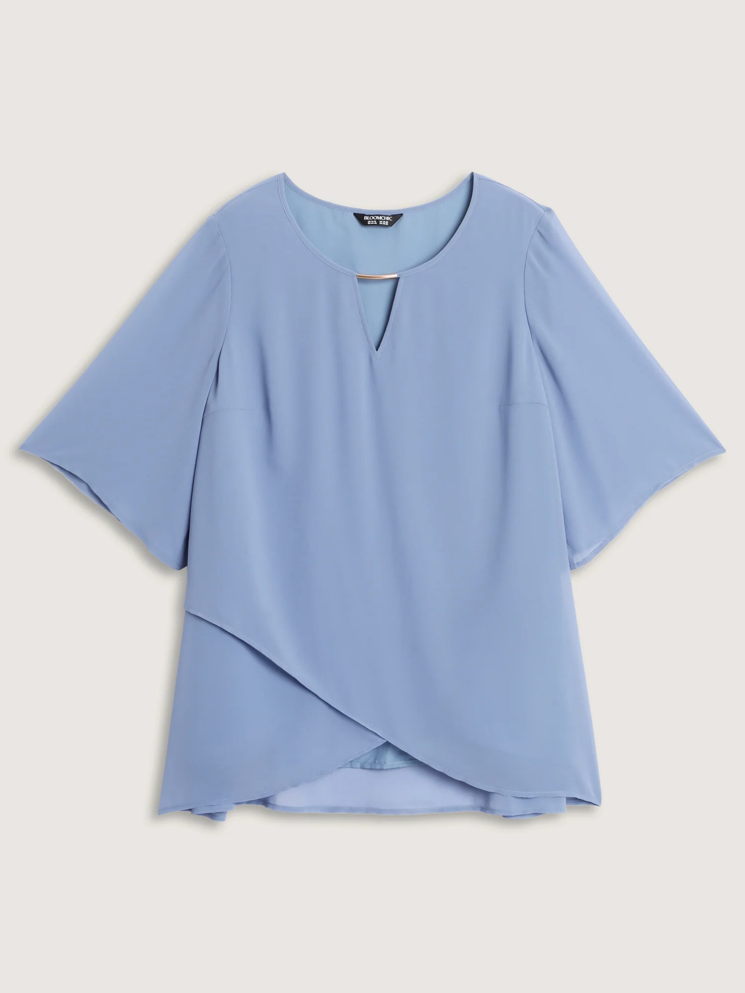 Overlap Hem Keyhole Neckline Metallic Detail Blouse - Image 7