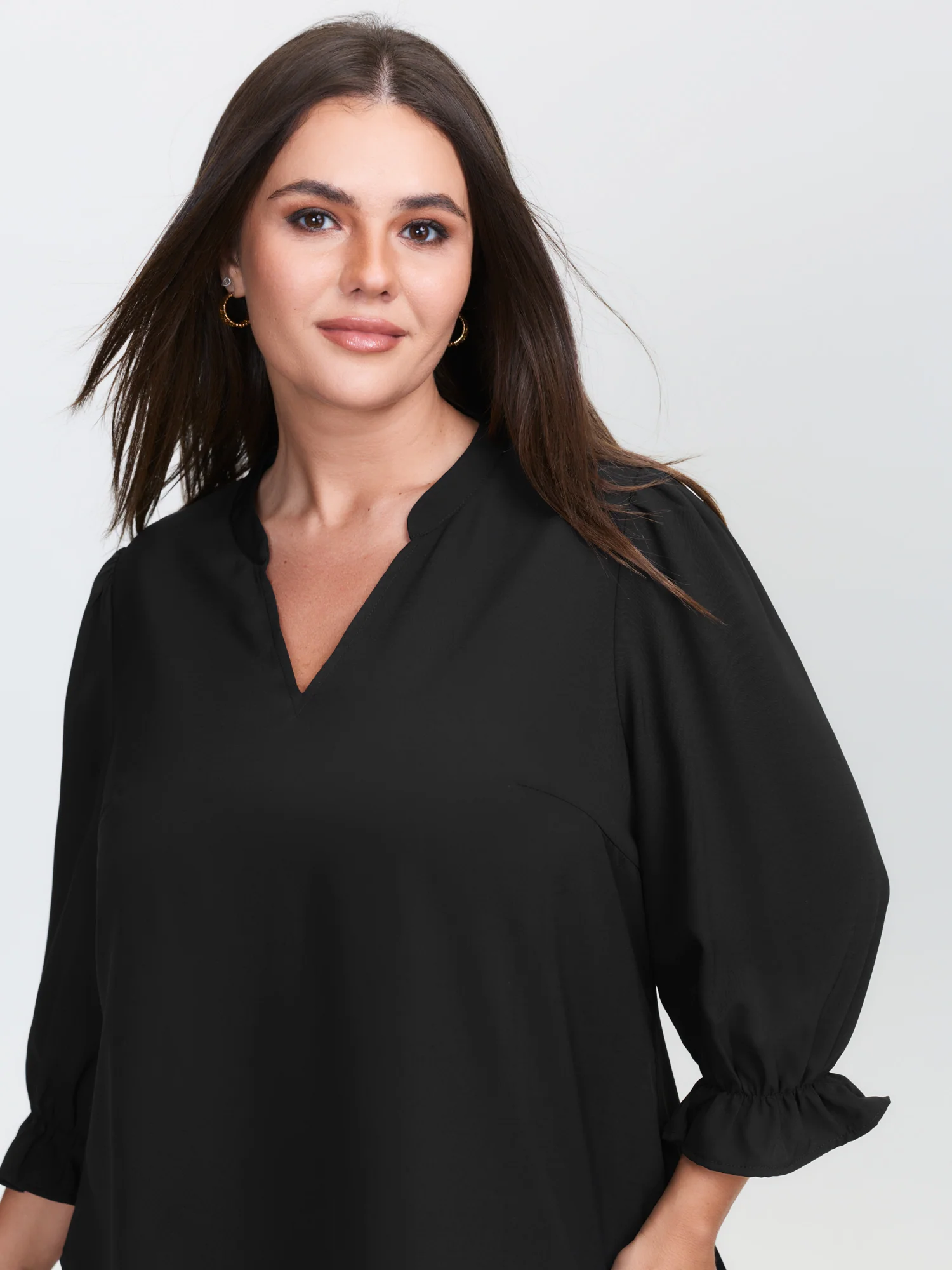 Overlap Hem Stretchy Cuff Sleeve Blouse - Image 3