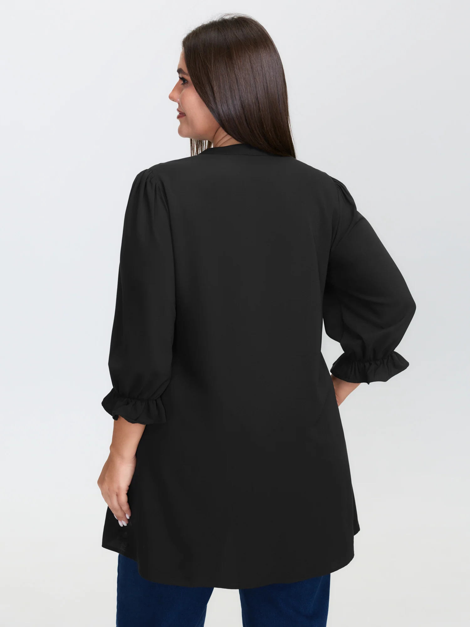 Overlap Hem Stretchy Cuff Sleeve Blouse - Image 4