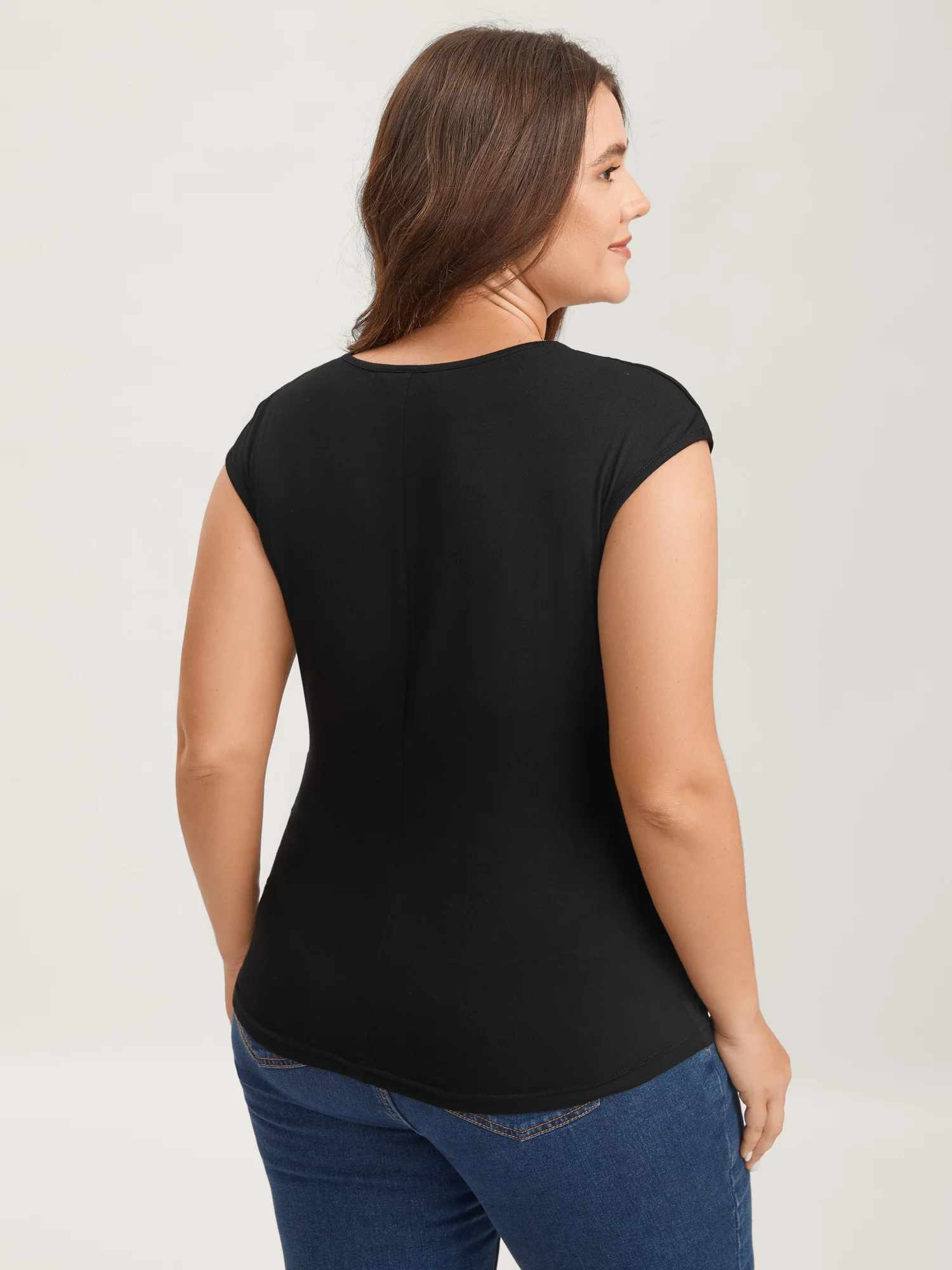 Overlap Knit Sweetheart Neck T-Shirt - Image 4