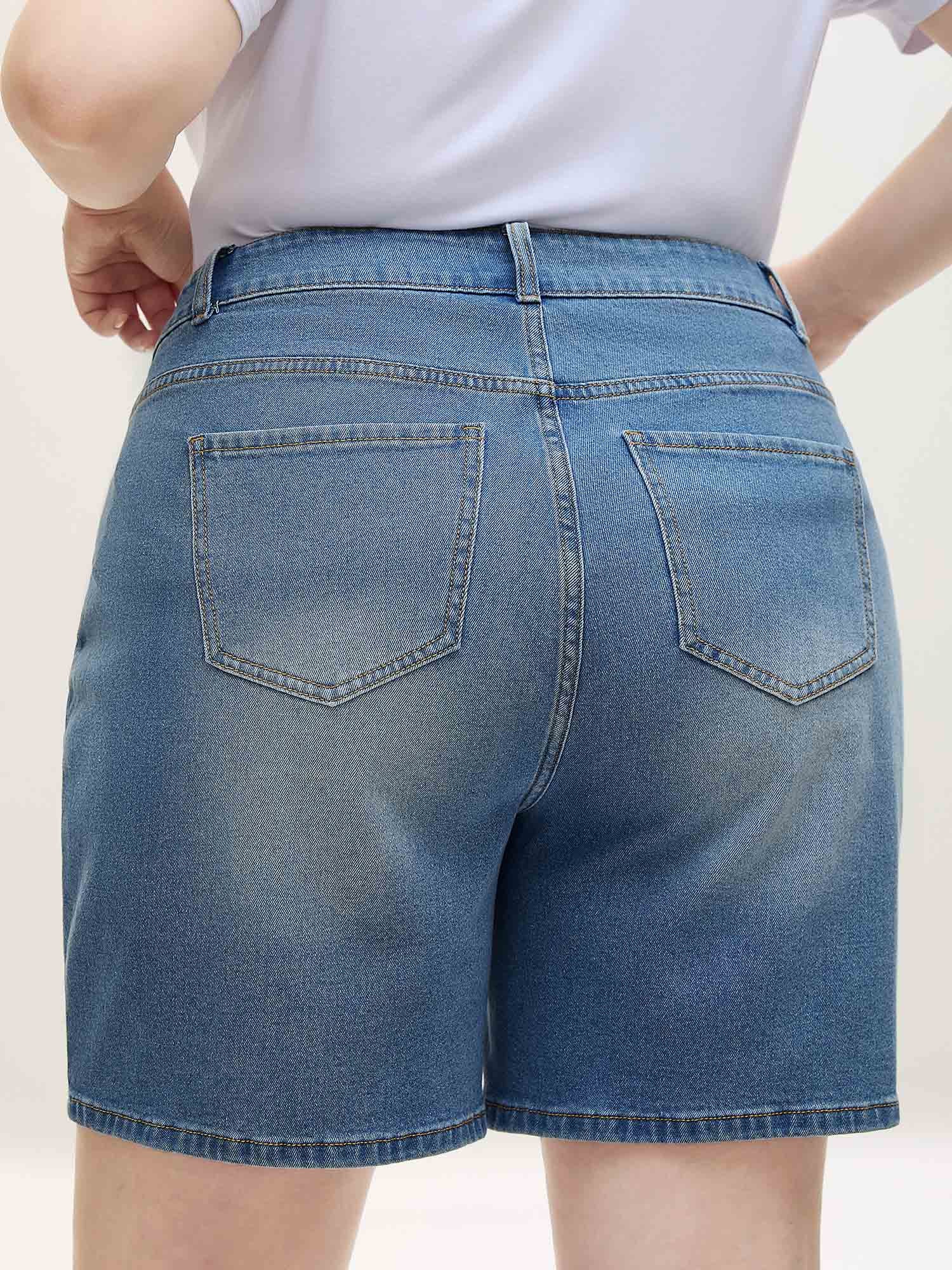 Overlap Whiskered Wash Straight Denim Shorts - Image 3