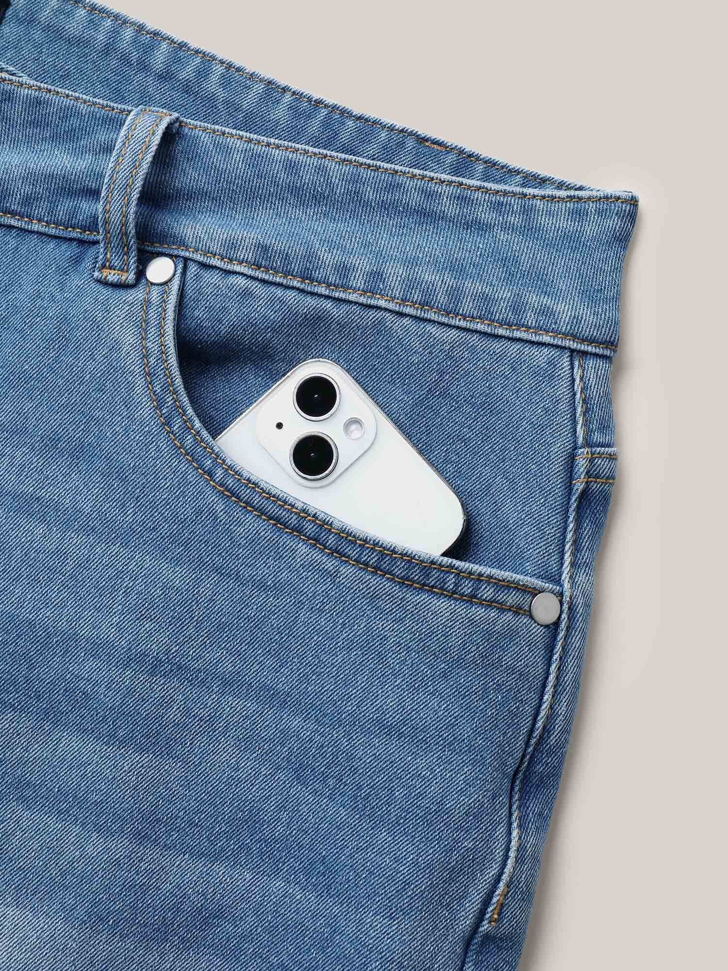 Overlap Whiskered Wash Straight Denim Shorts - Image 7