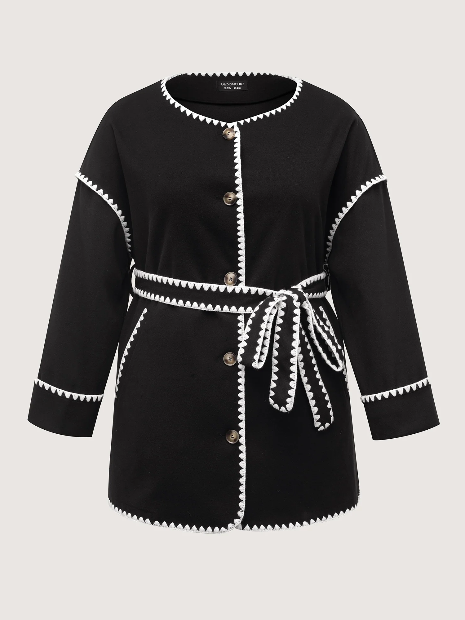 Overlock Stitch Color Contrast Belted Jacket - Image 9