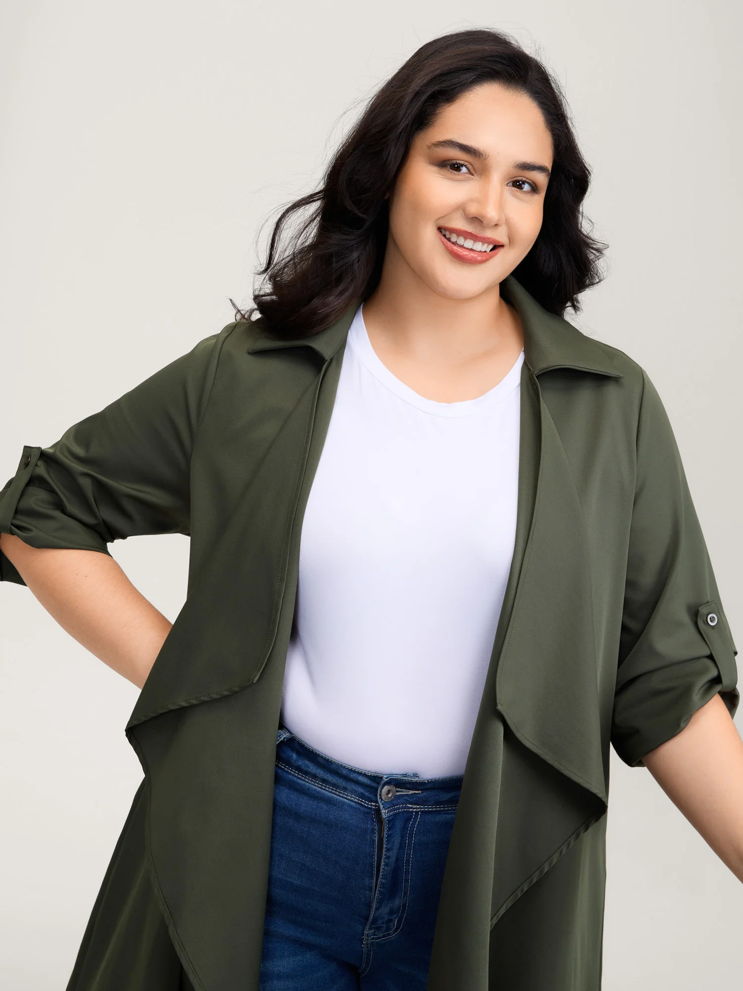 Oversized Tab Sleeve Open-Front Coat - Image 2