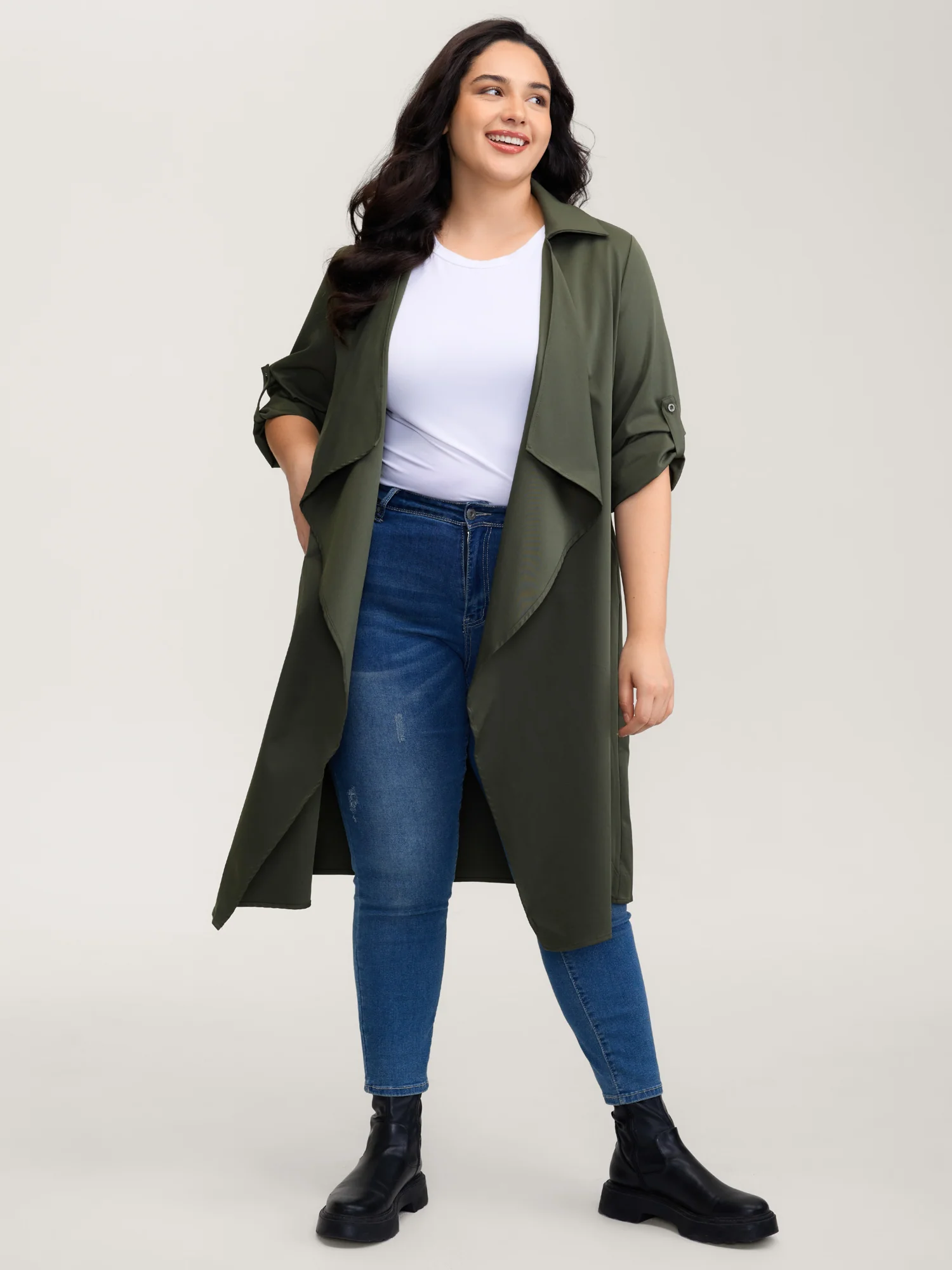 Oversized Tab Sleeve Open-Front Coat - Image 3