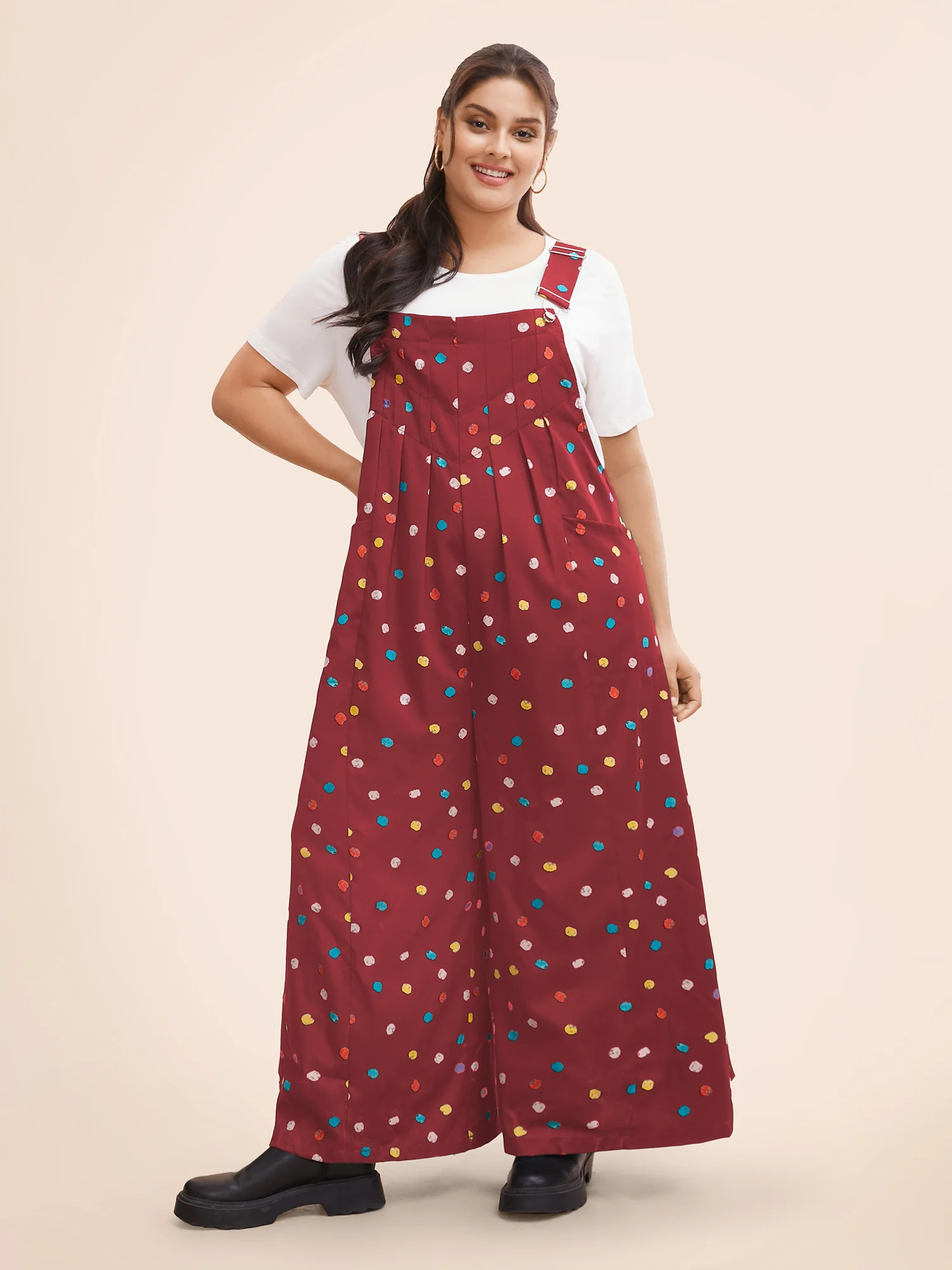 Painted Polka Dot Adjustable Straps Jumpsuit