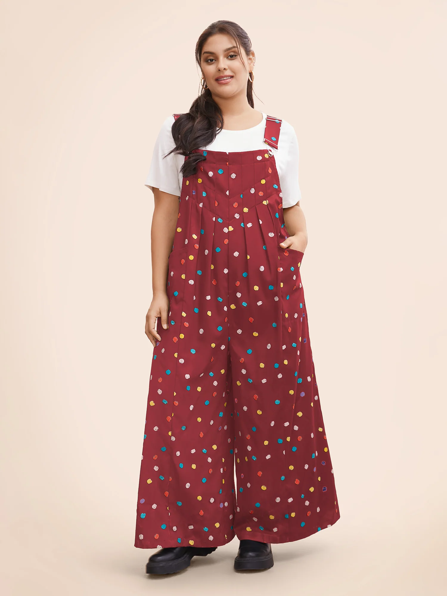 Painted Polka Dot Adjustable Straps Jumpsuit - Image 2