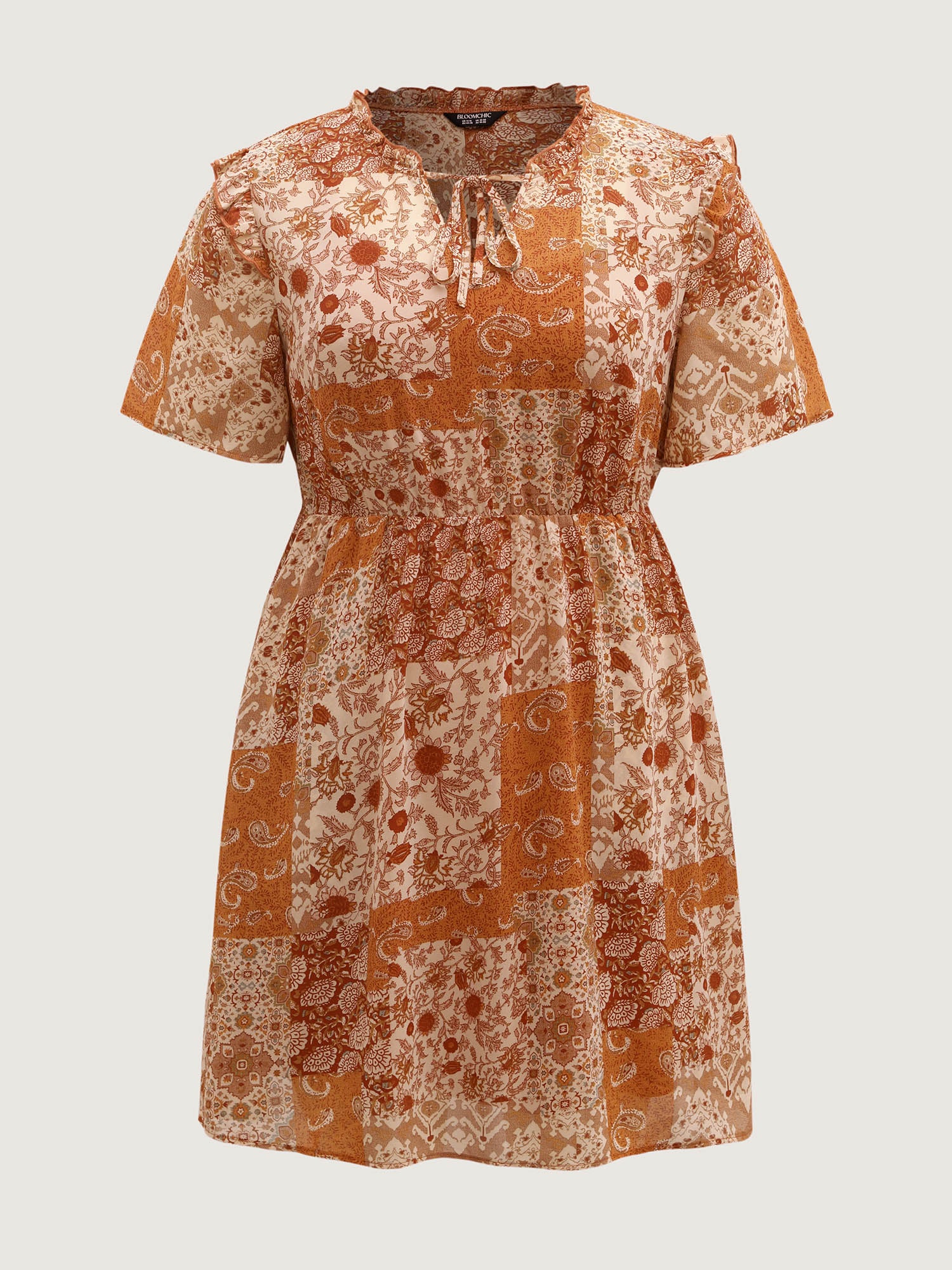 Paisely Collage Ruffled Lined Knee-Length Dress - Image 7