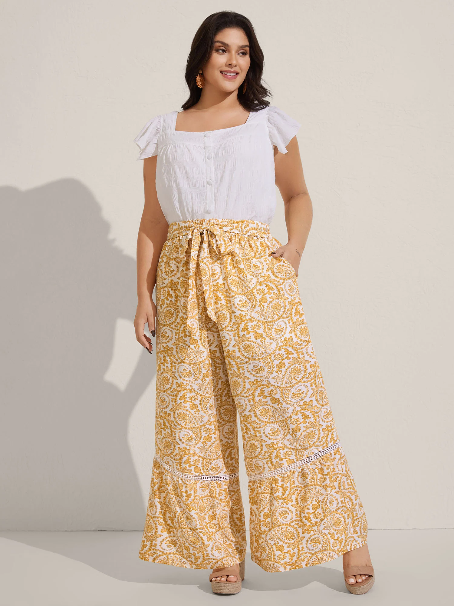 Paisely Print Lace Trim Wide-Leg Pants - Image 2